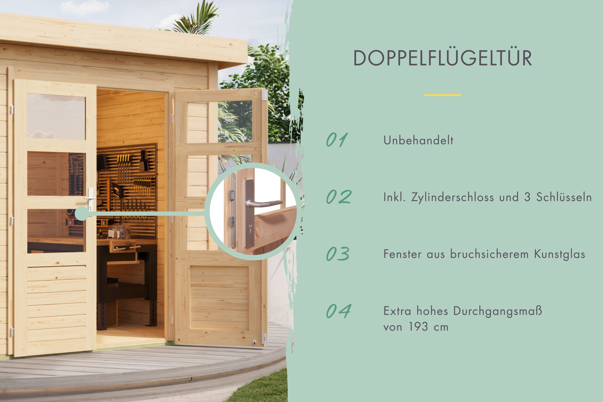 Doppelflügeltür mit Zylinderschloss und bruchsicherem Kunstglas