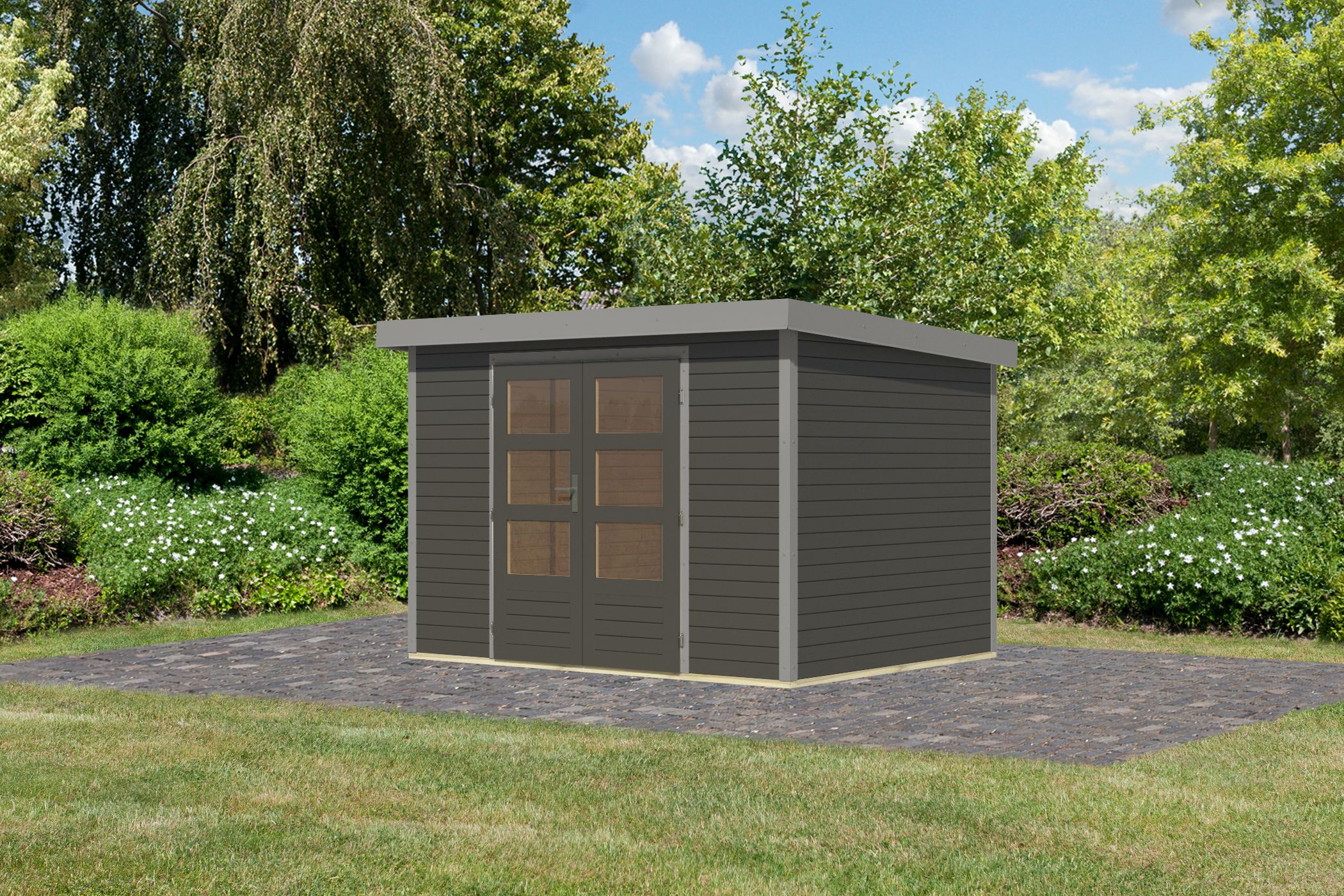 Gartenhaus Holz & Metall Jupiter 4 terragrau - Metall graualuminium / Lagerabverkauf