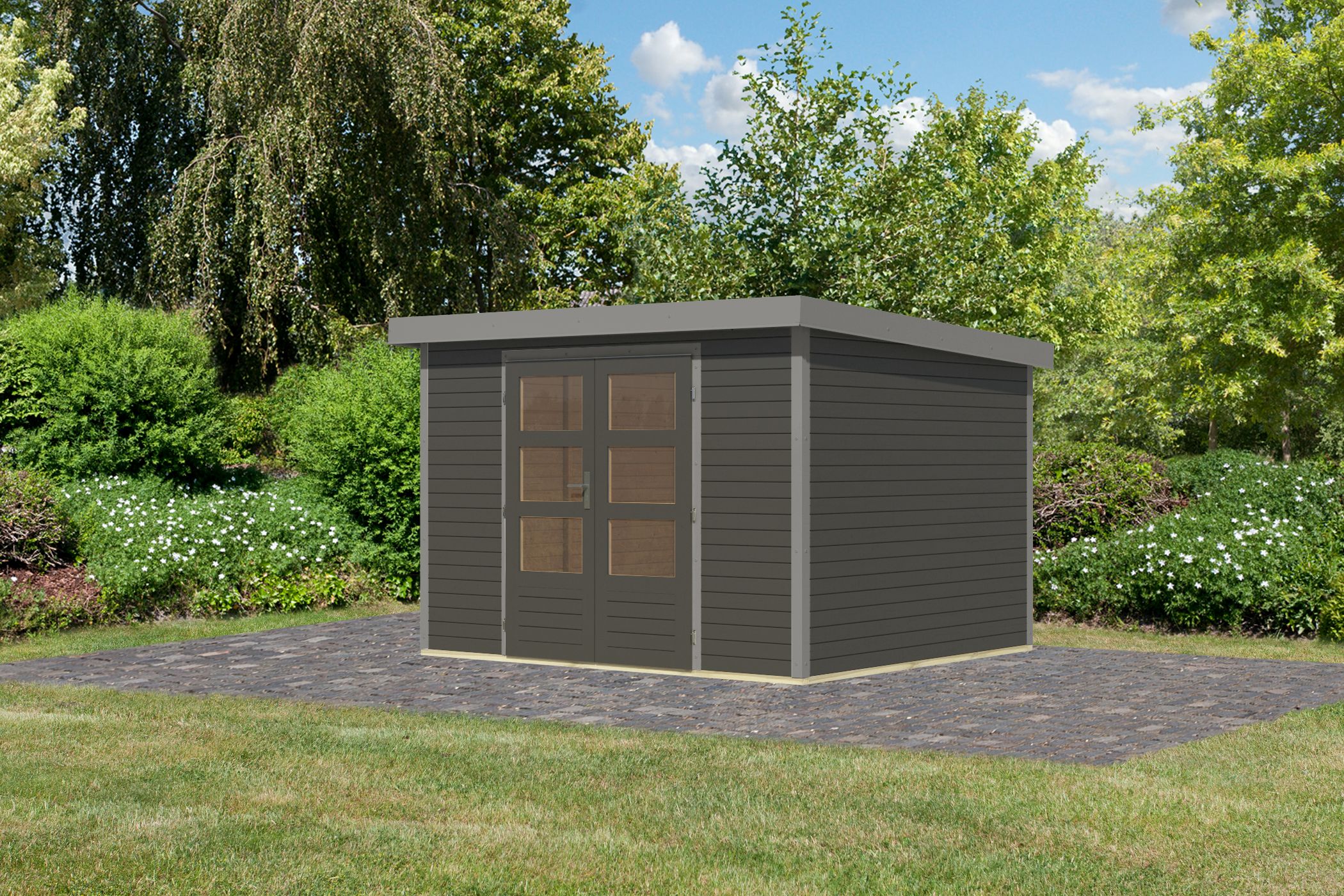 Gartenhaus Holz & Metall Jupiter 5 terragrau - Metall graualuminium / Lagerabverkauf