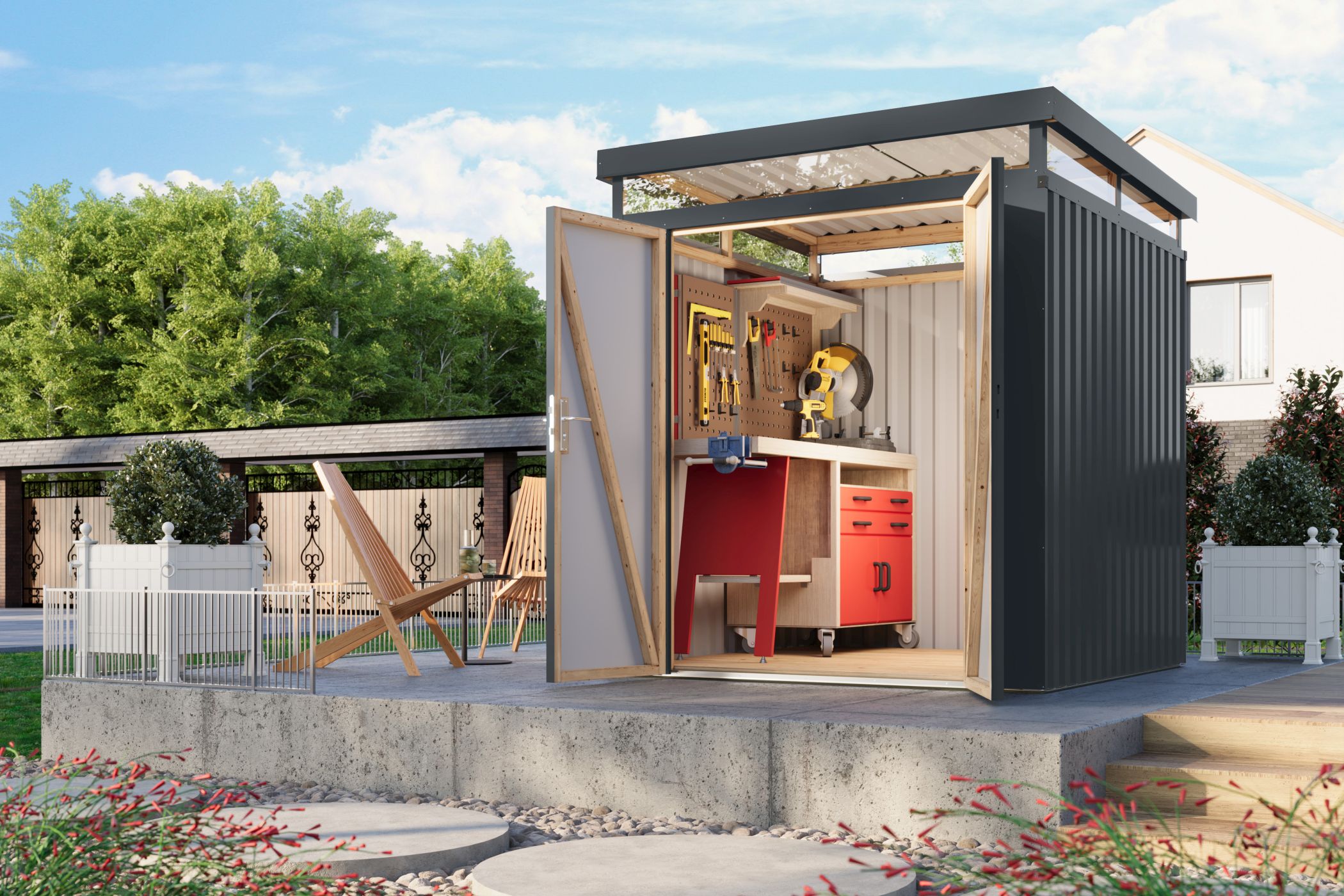 Drinnen, Innenarchitektur, Geräteschuppen, Draußen