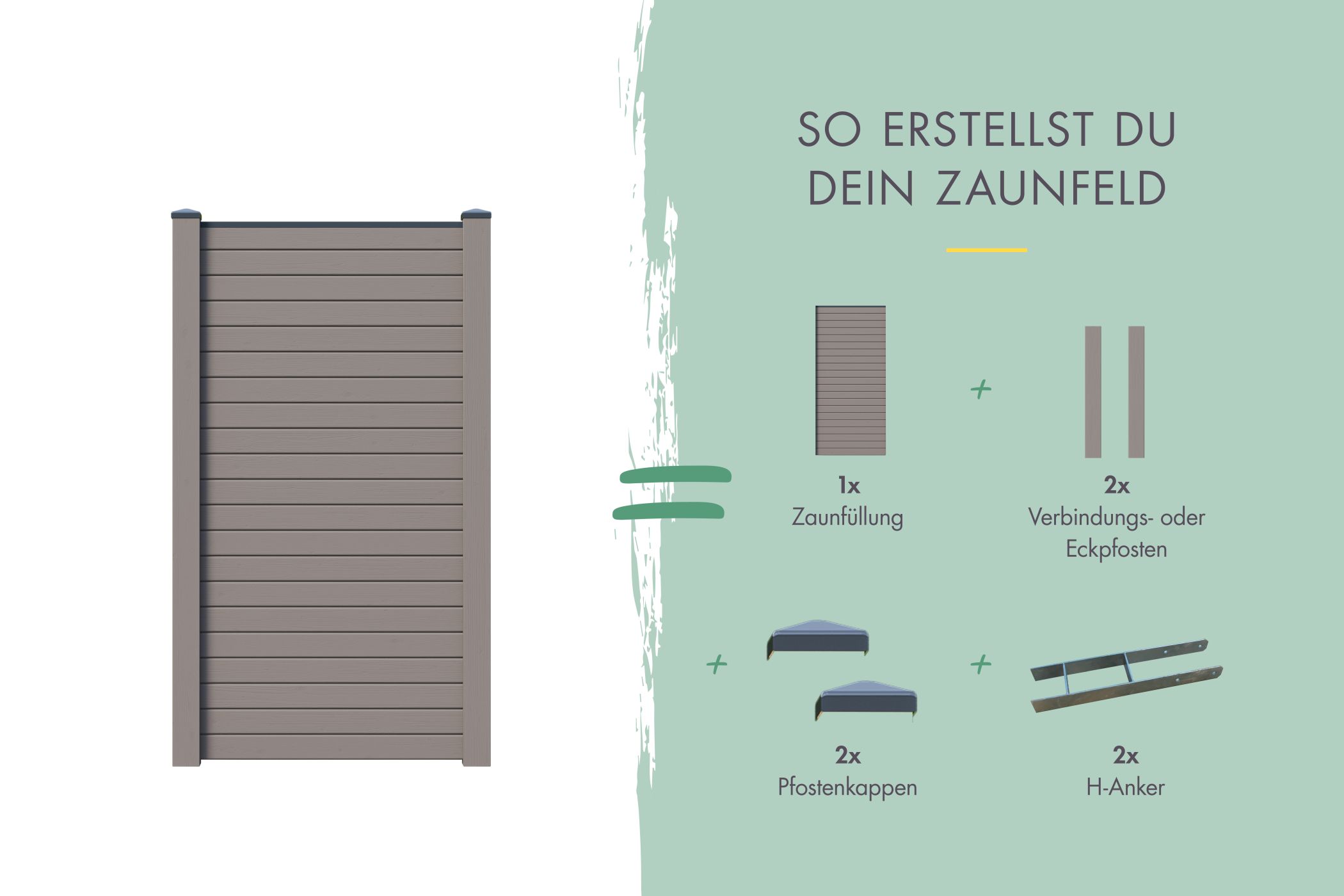 Sichtschutzzaun Zaunfüllung (ohne Zubehör) terragrau / Zaunfeld 90 x 186 cm