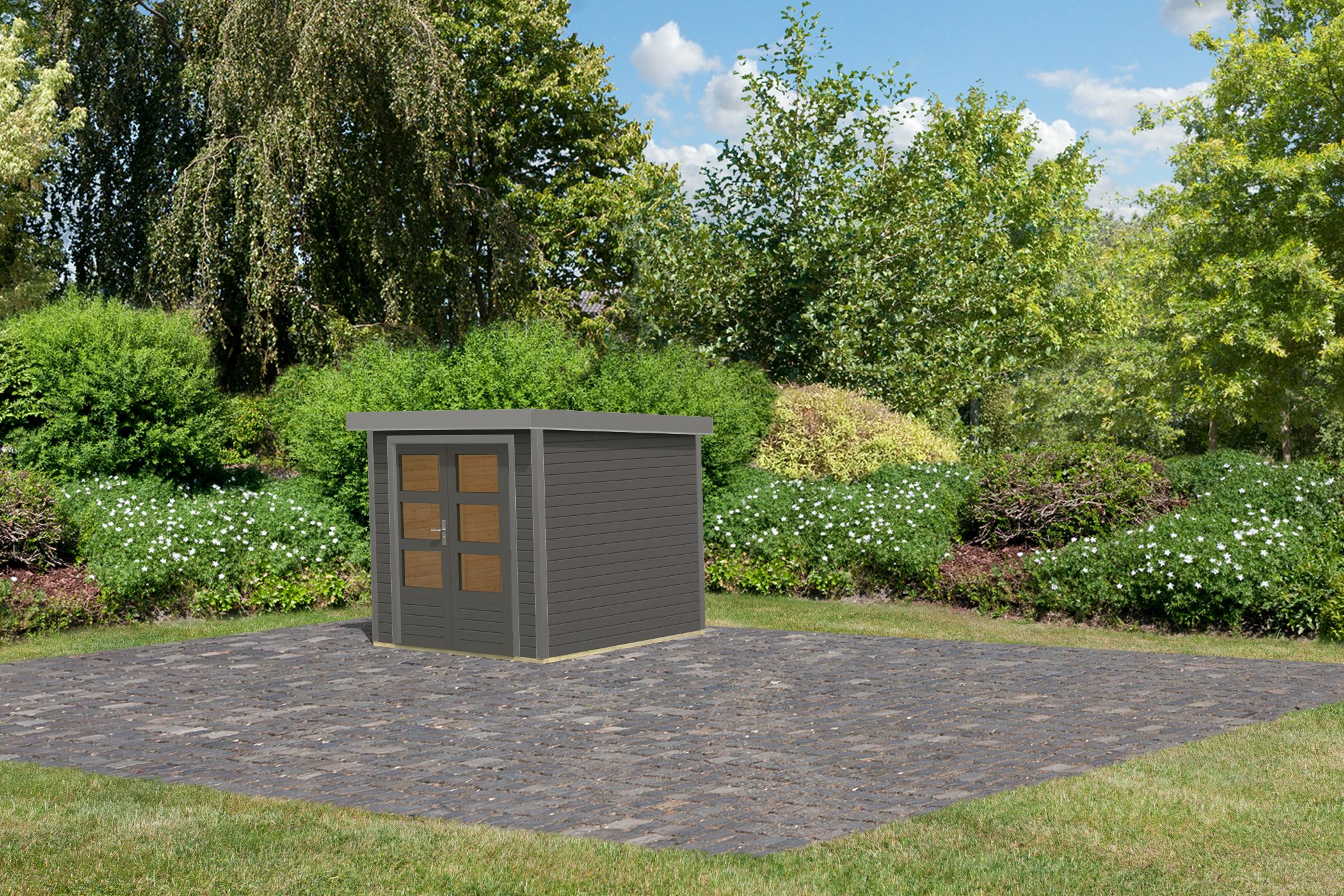 Gartenhaus Holz & Metall Jupiter 2 terragrau - Metall graualuminium / Lagerabverkauf