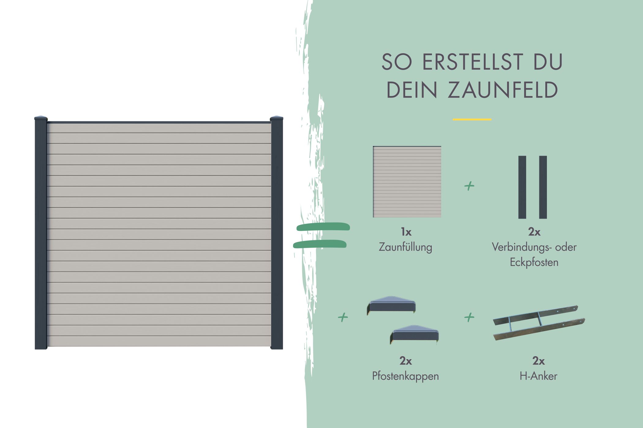 Sichtschutzzaun Zaunfüllung (ohne Zubehör) lichtgrau / Zaunfeld 180 x 186 cm