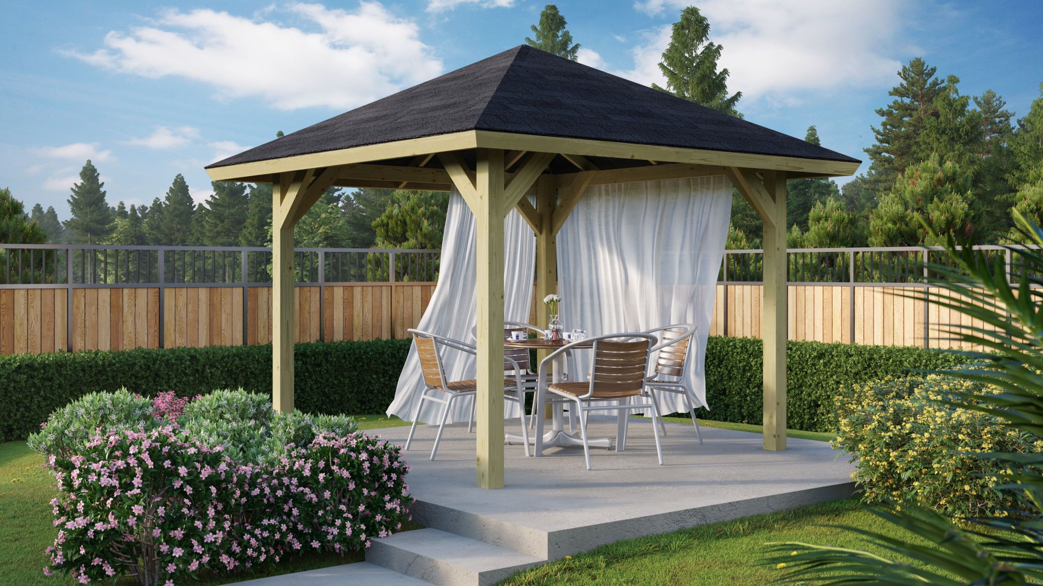 Pavillon Bergen 1 mit Dachschindeln Rechteck grün / Lagerabverkauf