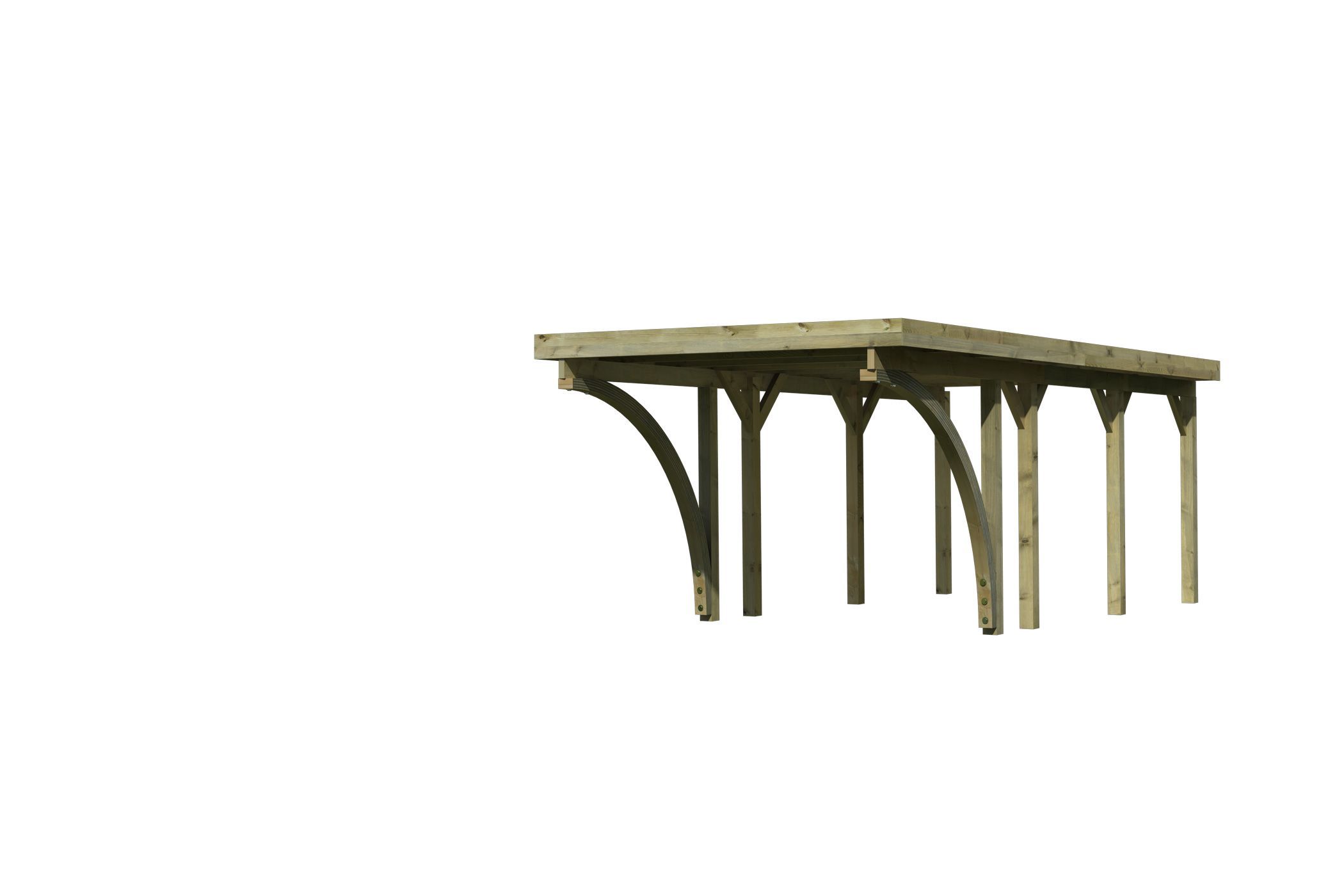 Außenansicht des Karibu Einzelcarport Classic 2 aus KDI-Massivholz mit Flachdach im Garten aufgebaut