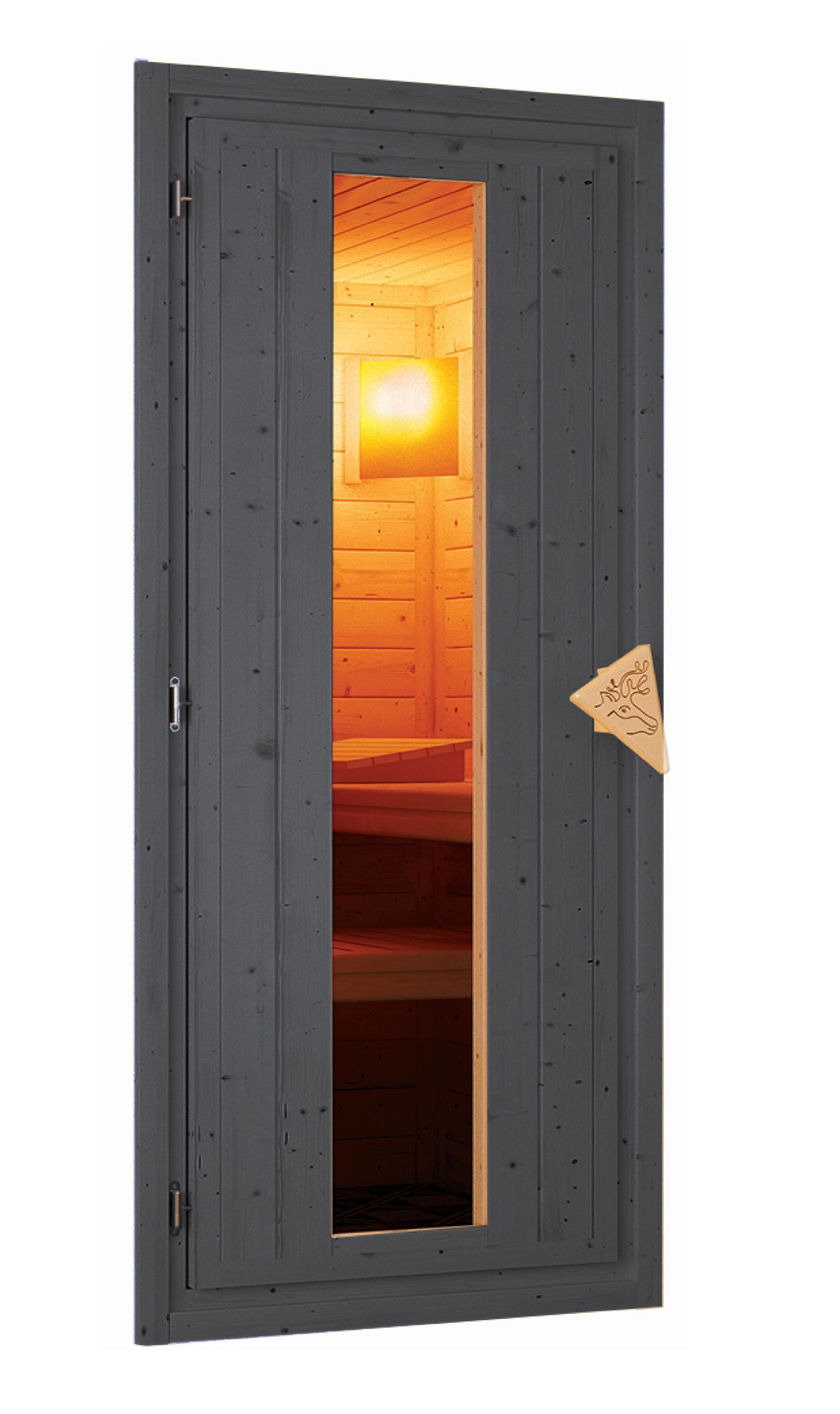 Saunatürelement Isolierte Sauna Holztür terragrau / Lagerabverkauf