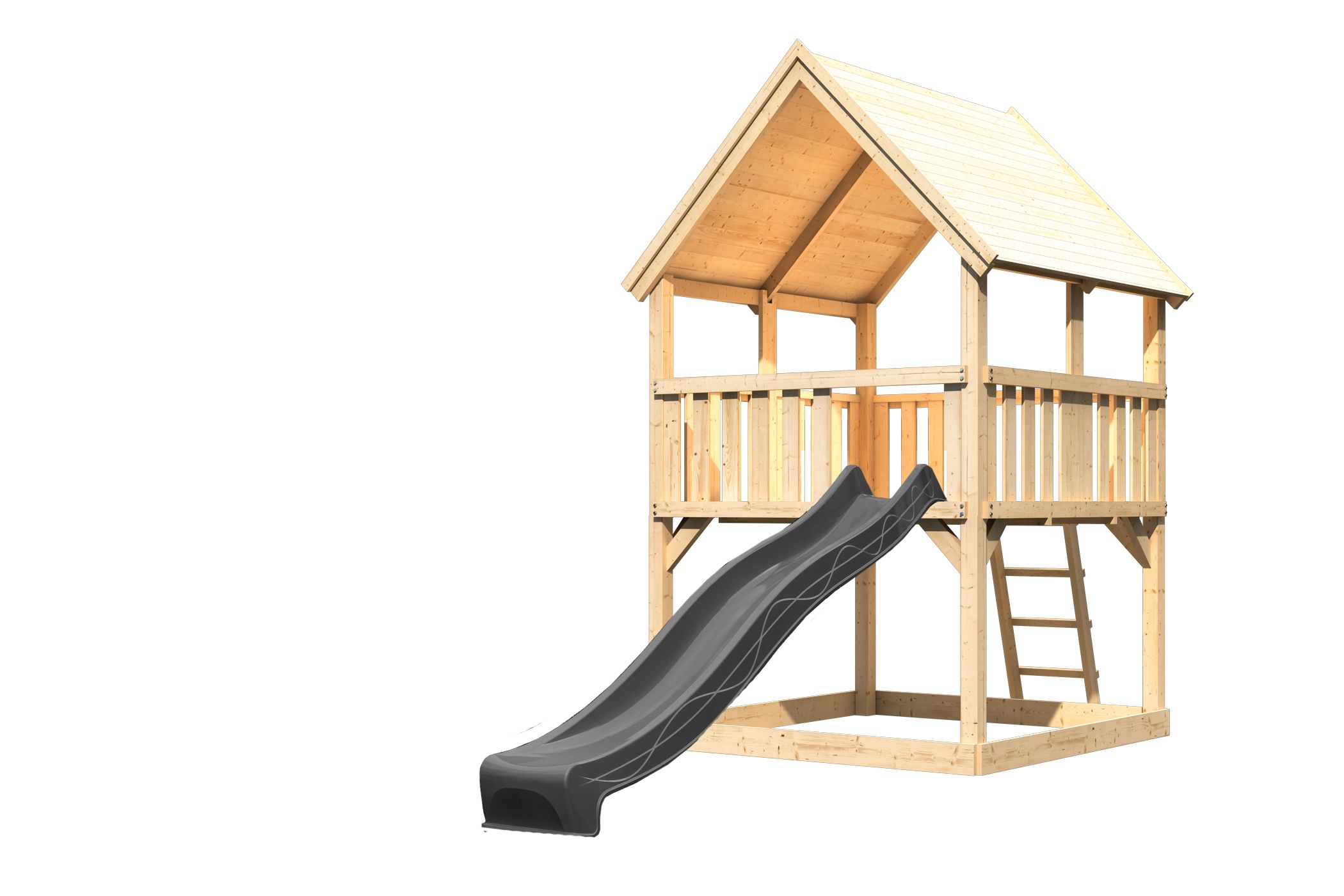 Karibu Spielgerät aus Holz mit Wellenrutsche, freigestellt