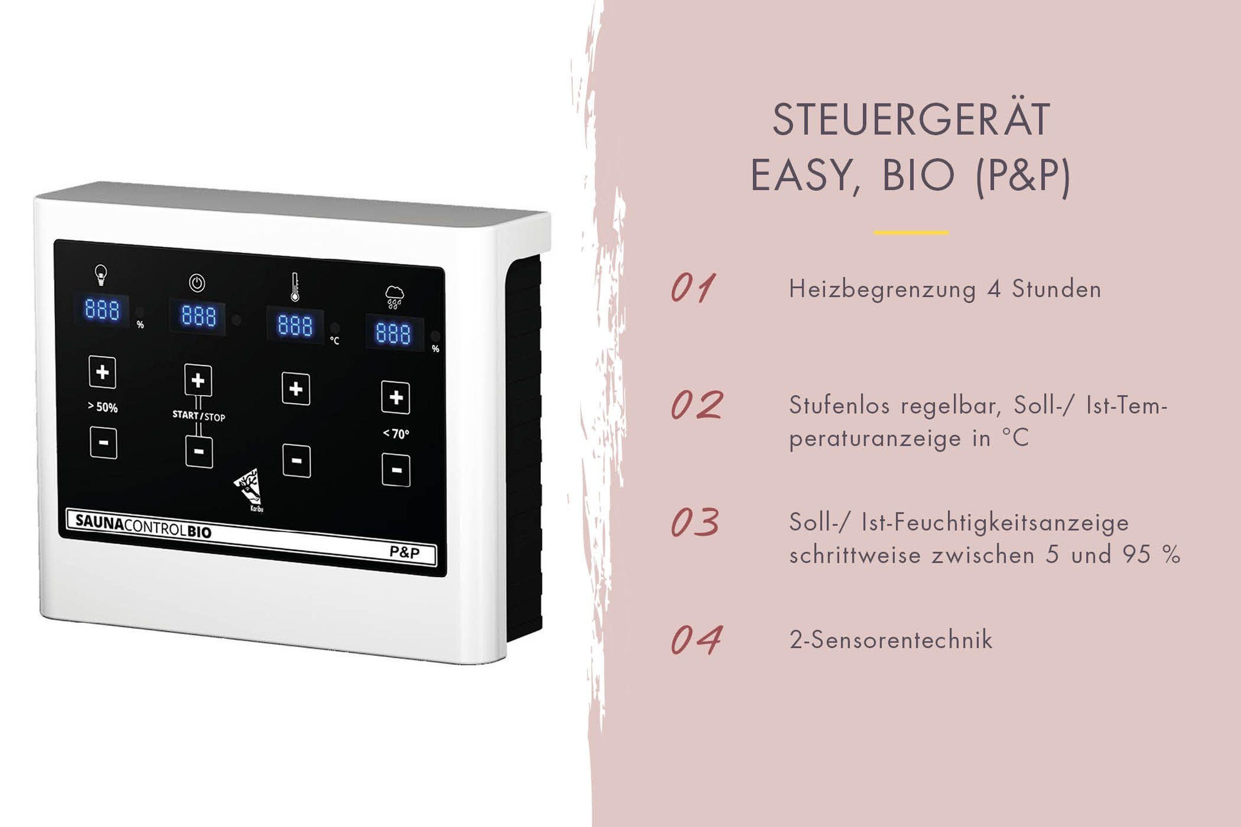 Massivholz-Bauweise der Karibu Sauna aus 38 mm Wandstärke mit doppelter Nut-und-Feder-Verbindung