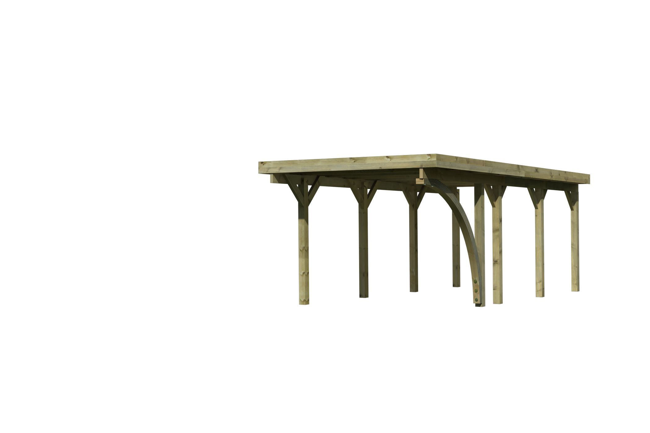 Außenansicht des Karibu Einzelcarport Classic 2 aus KDI-Massivholz mit Flachdach im Garten aufgebaut