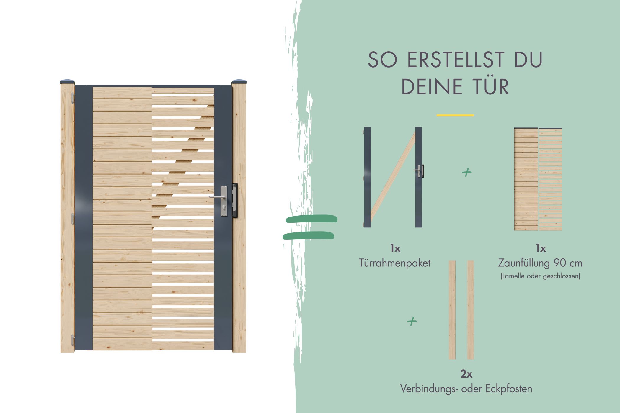 Zauntorrahmen naturbelassen inkl. Schloß/Drücker/Türbänder für 90cm Füllung