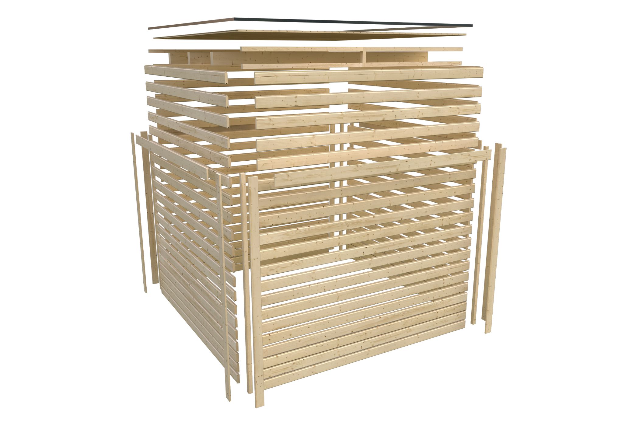 Holzrahmen, Holzlatten, Waldeckenbau, Lagerkonstruktion, Holzstapel