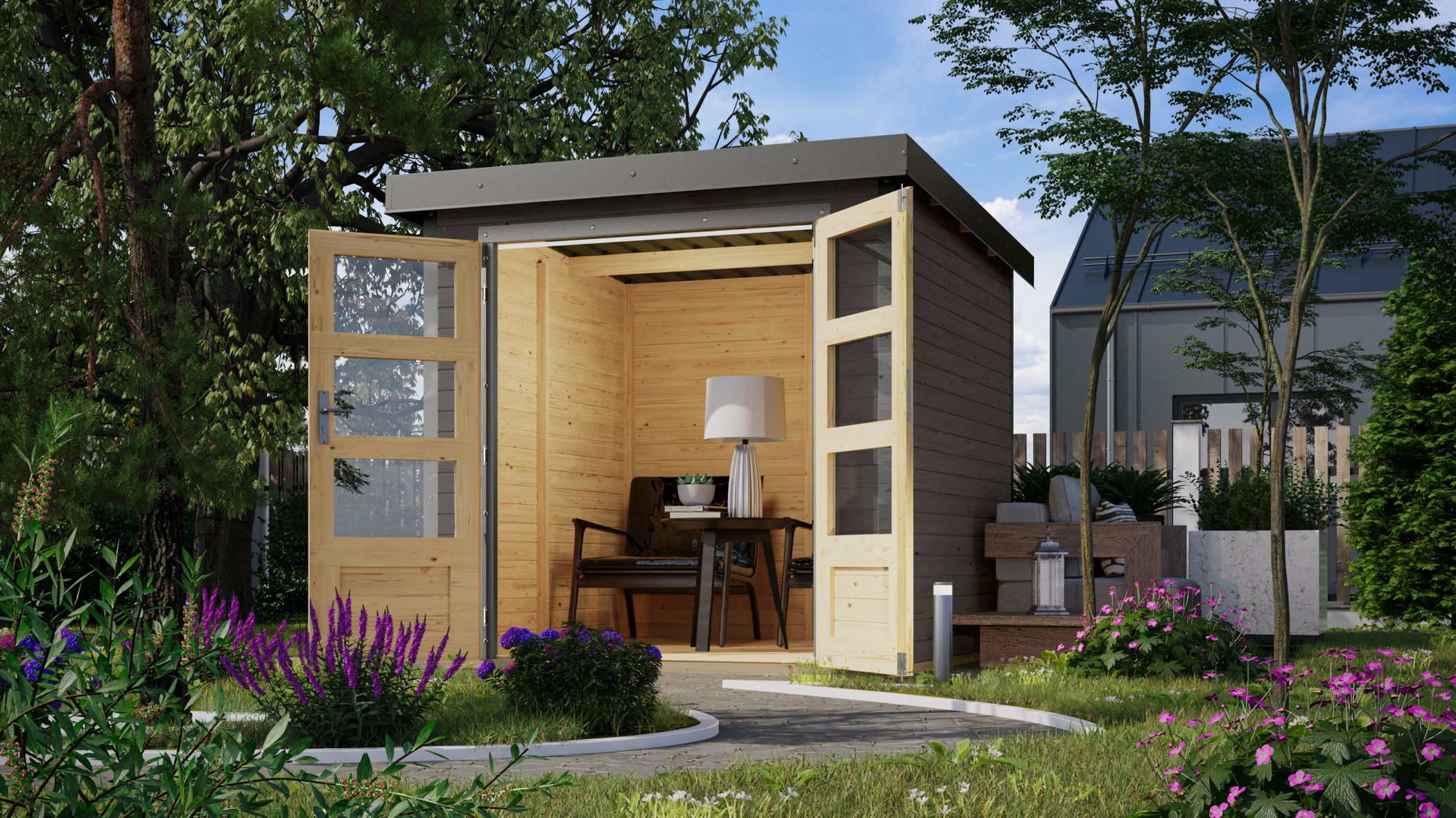 Gartenhaus Holz & Metall Jupiter 2 terragrau - Metall graualuminium / Lagerabverkauf