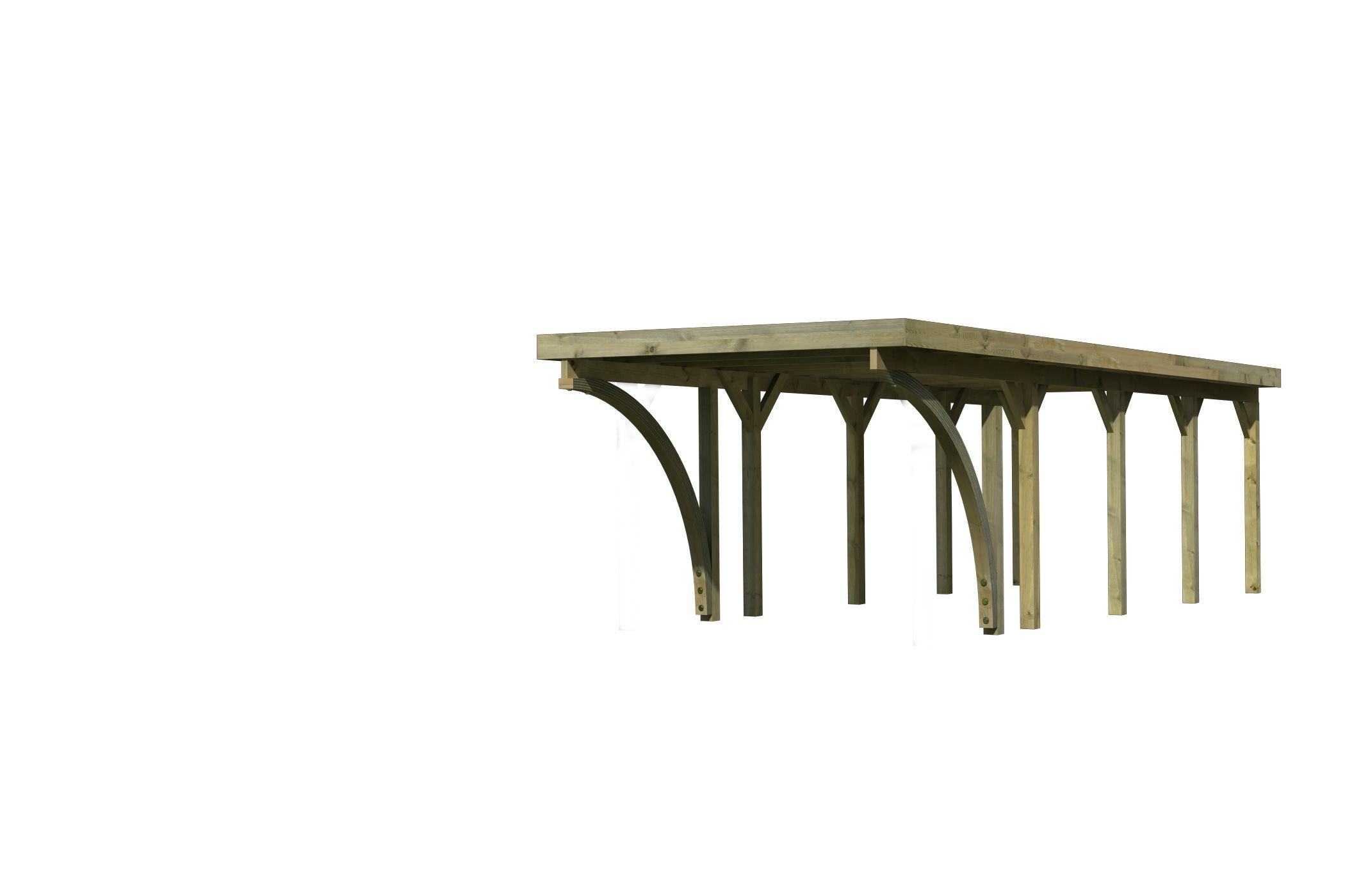 Außenansicht des Karibu Einzelcarport Classic 3 aus KDI-Massivholz mit Flachdach im Garten aufgebaut