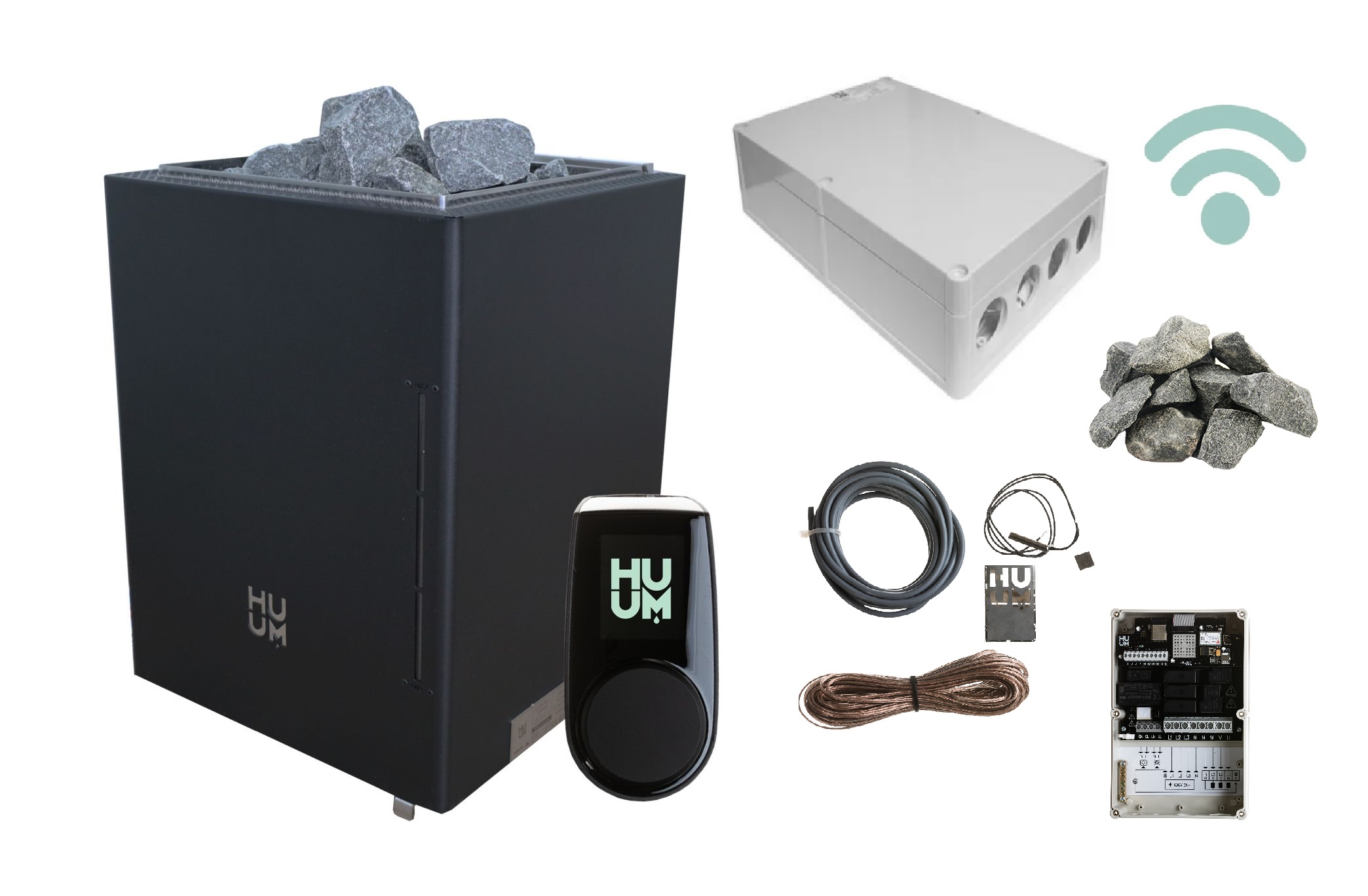 Saunaofen HUUM CORE Wall COMBI 9 kW BIO-Ofen + Steuergerät HUUM "UKU WIFI" mit App Steuerung