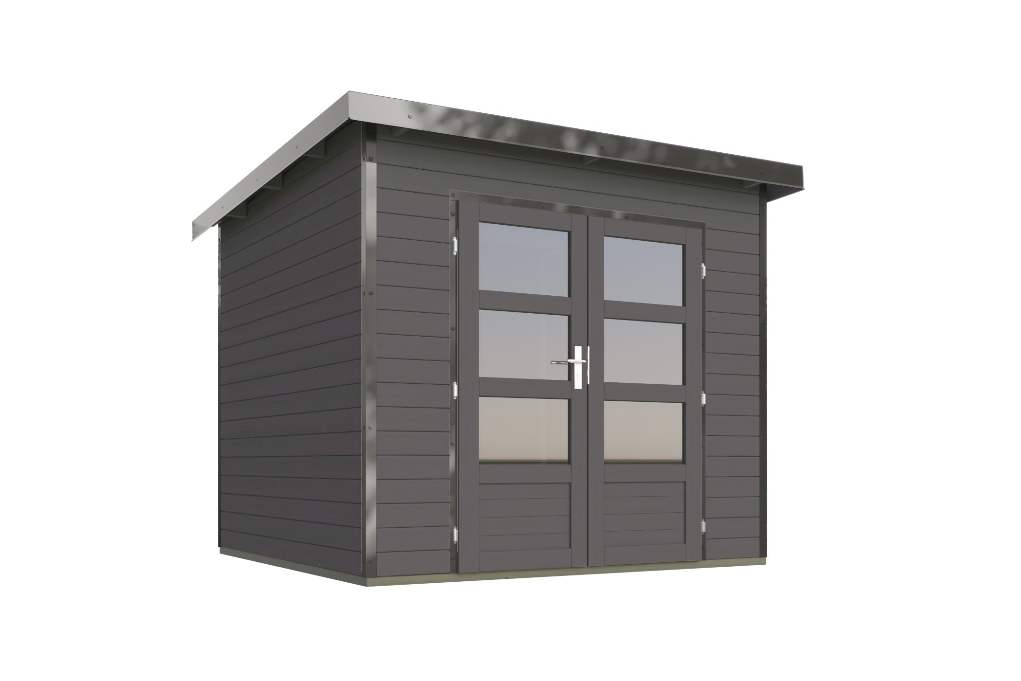 Karibu Gartenhaus Holz & Metall Pluto 3 in Terragrau mit Metall in Graualuminium, Freisteller