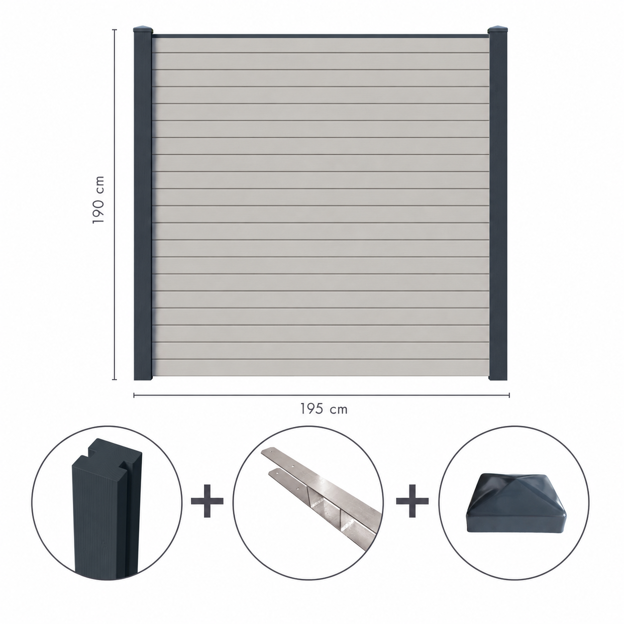 Sichtschutzzaun Komplettset lichtgrau / 1-10 Zaunfelder je 195 x 186 cm