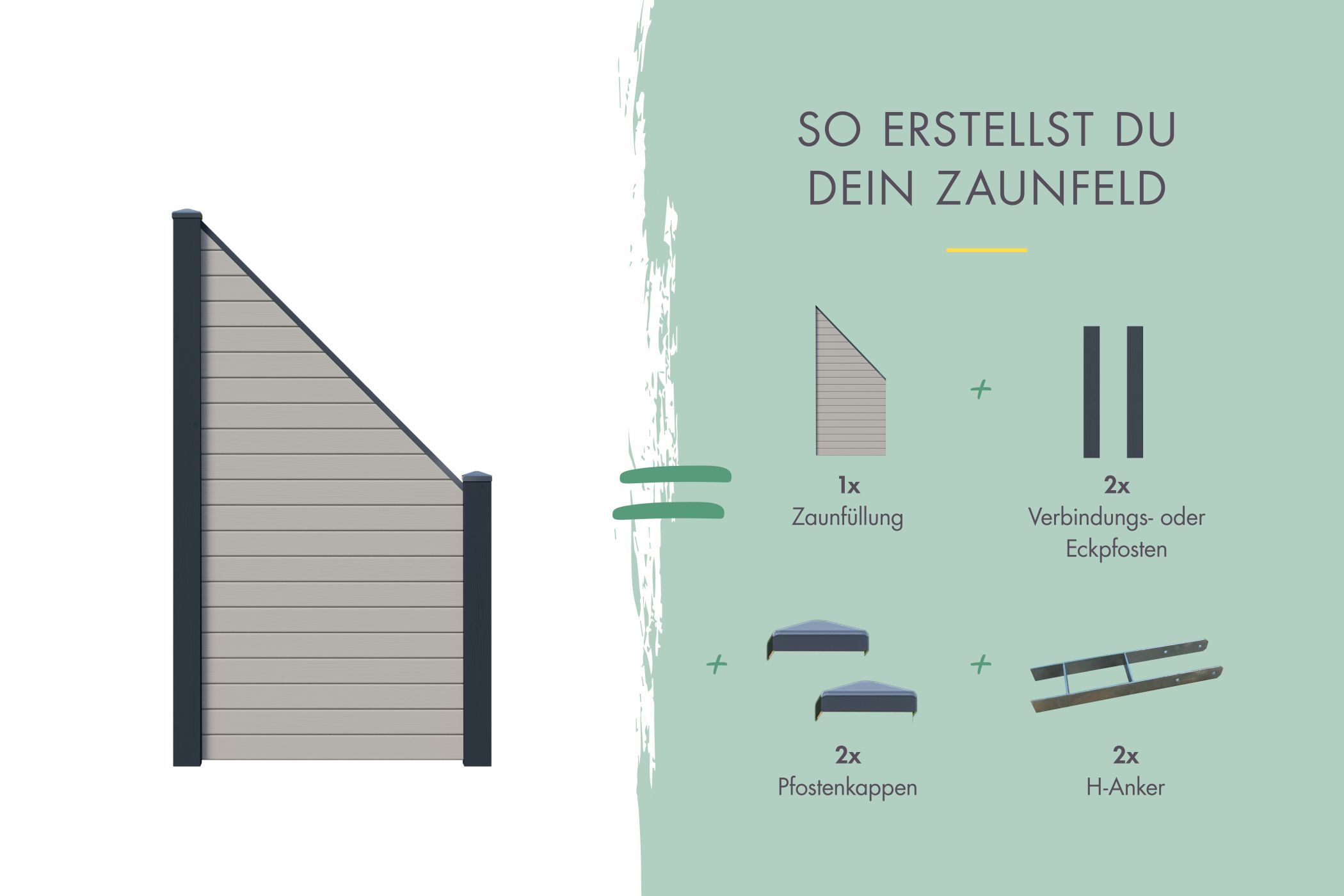 Sichtschutzzaun Zaunfüllung für Schrägelement (ohne Zubehör) lichtgrau / Zaunfeld 90 x 186/90 cm