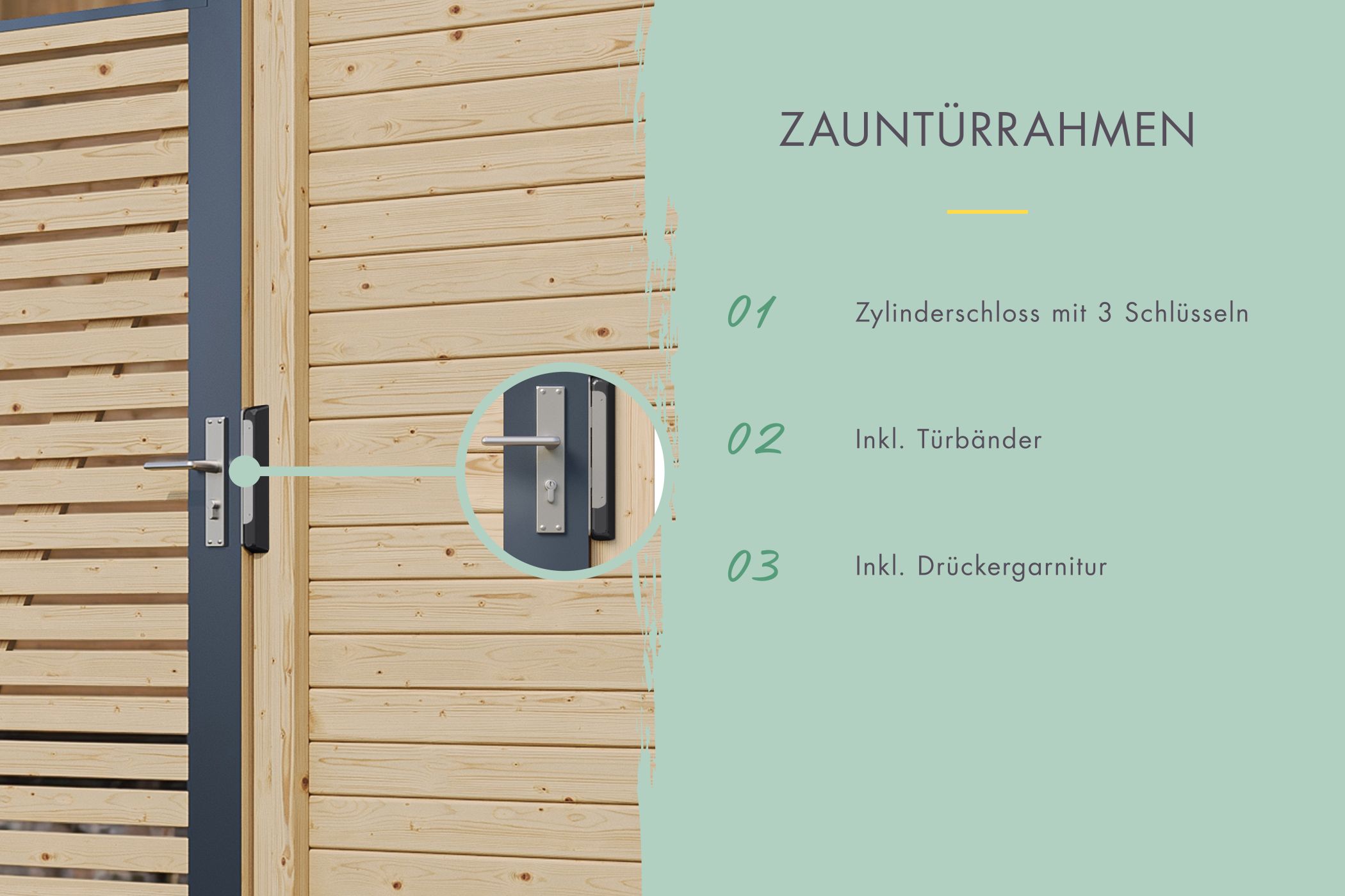 Zauntorrahmen naturbelassen inkl. Schloß/Drücker/Türbänder für 90cm Füllung