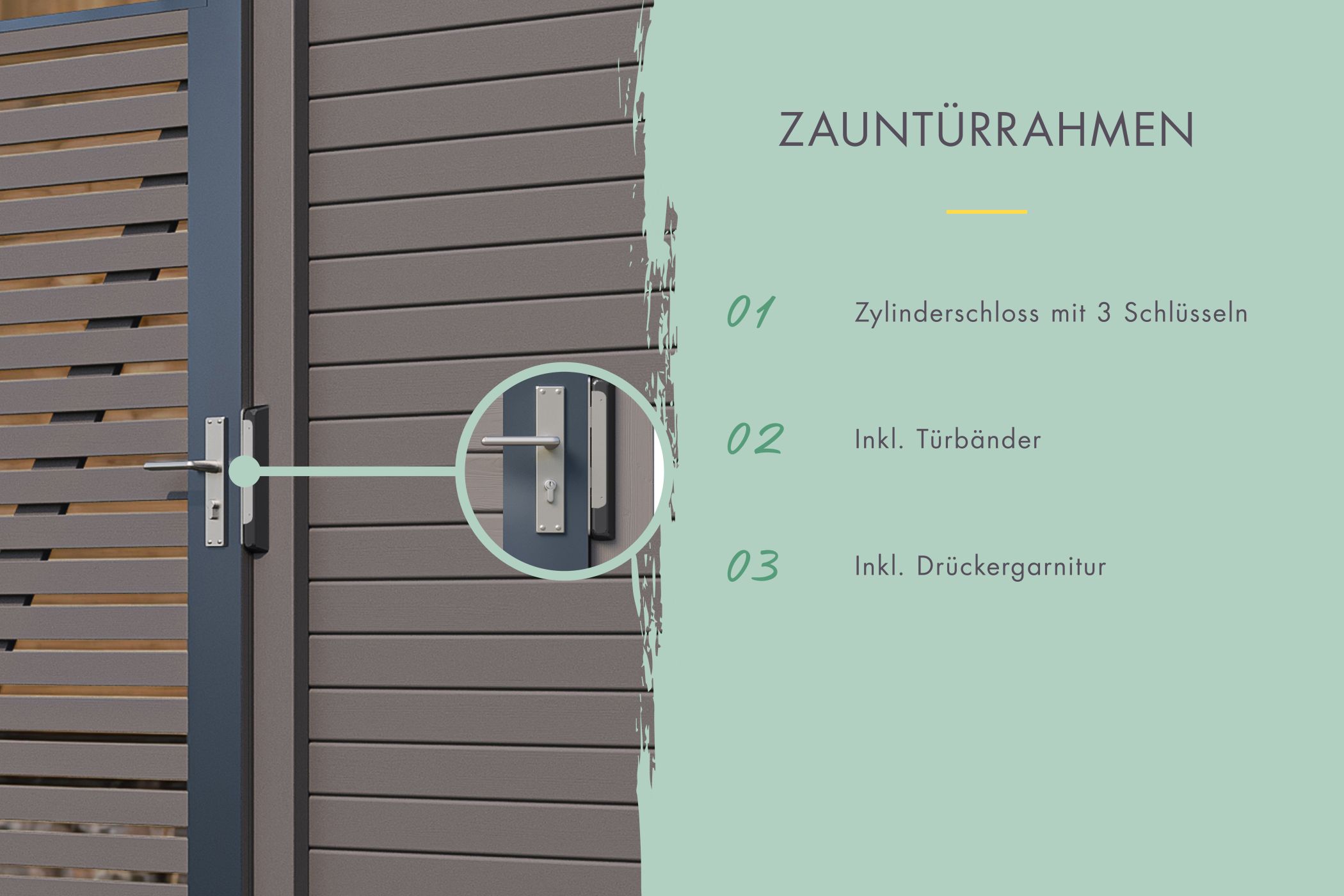 Zauntorrahmen terragrau inkl. Schloß/Drücker/Türbänder für 90cm Füllung