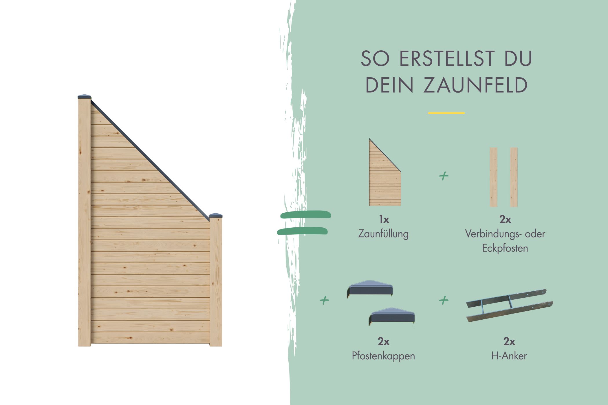 Sichtschutzzaun Zaunfüllung für Schrägelement (ohne Zubehör) naturbelassen / Zaunfeld 90 x 186/90 cm