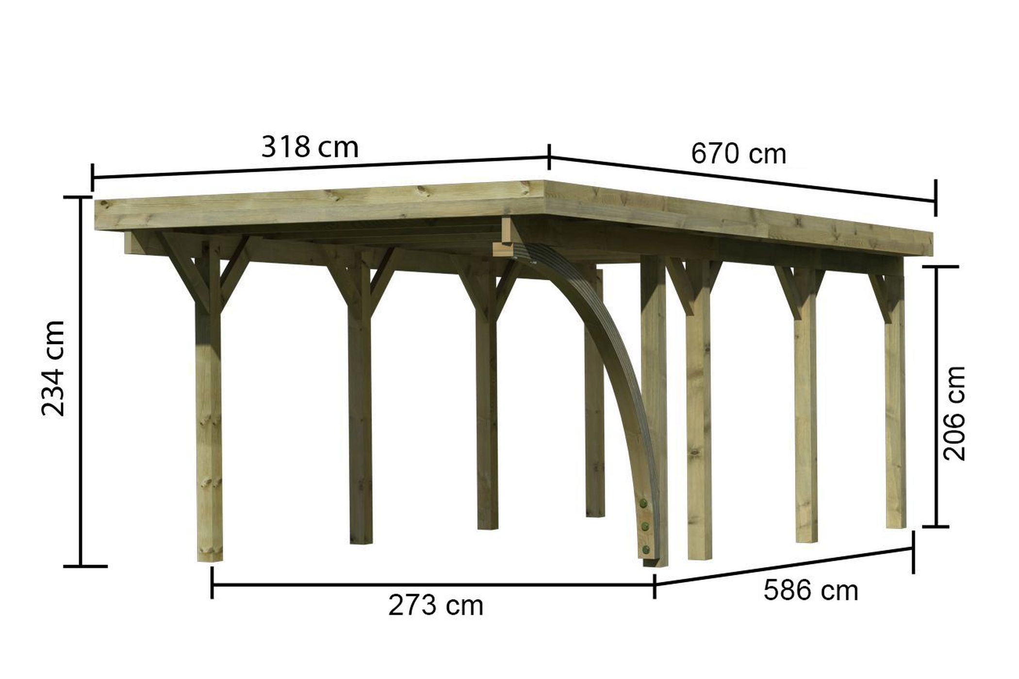 Einzelcarport Classic 2 mit PVC Dach einem Einfahrtsbogen und Geräteraum / Lagerabverkauf