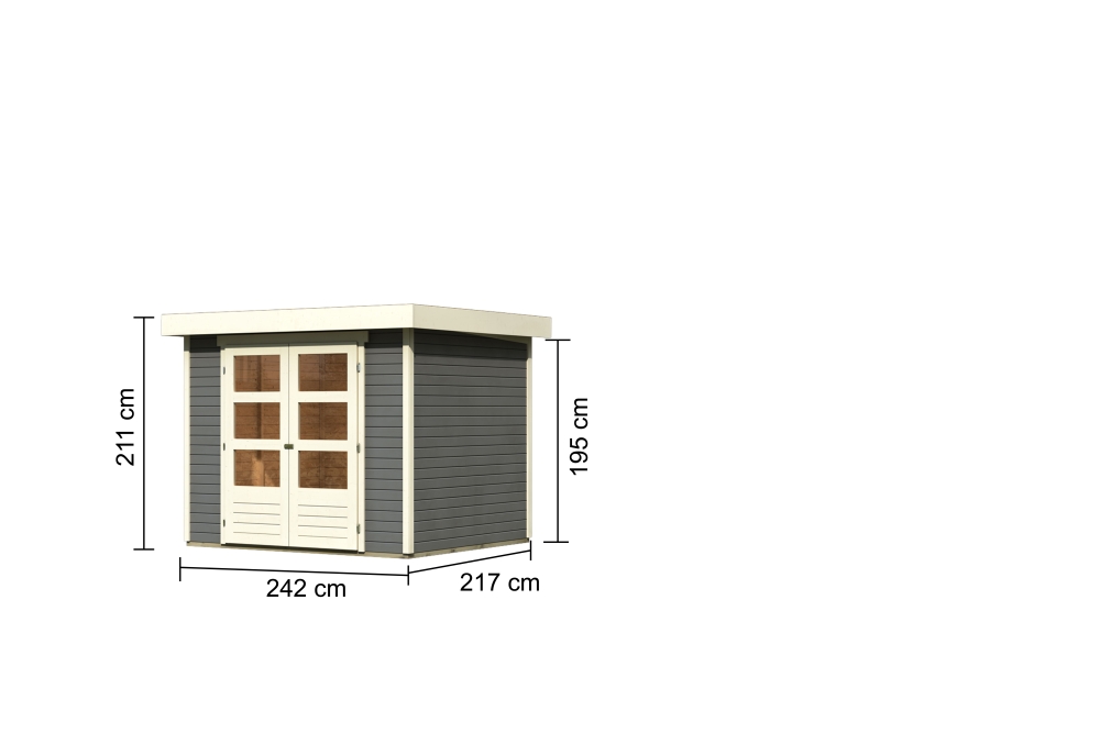 Bemaßte Maßzeichnung des Karibu Gerätehaus Askola 3 mit Bemaßung