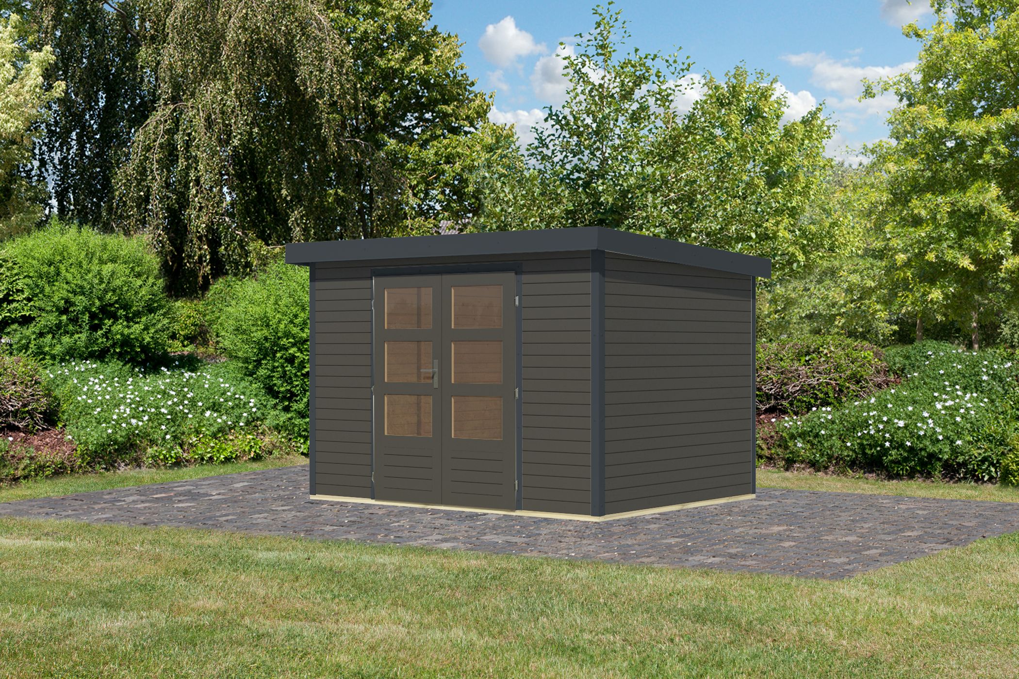 Gartenhaus Holz & Metall Jupiter 4 terragrau - Metall anthrazit / Lagerabverkauf