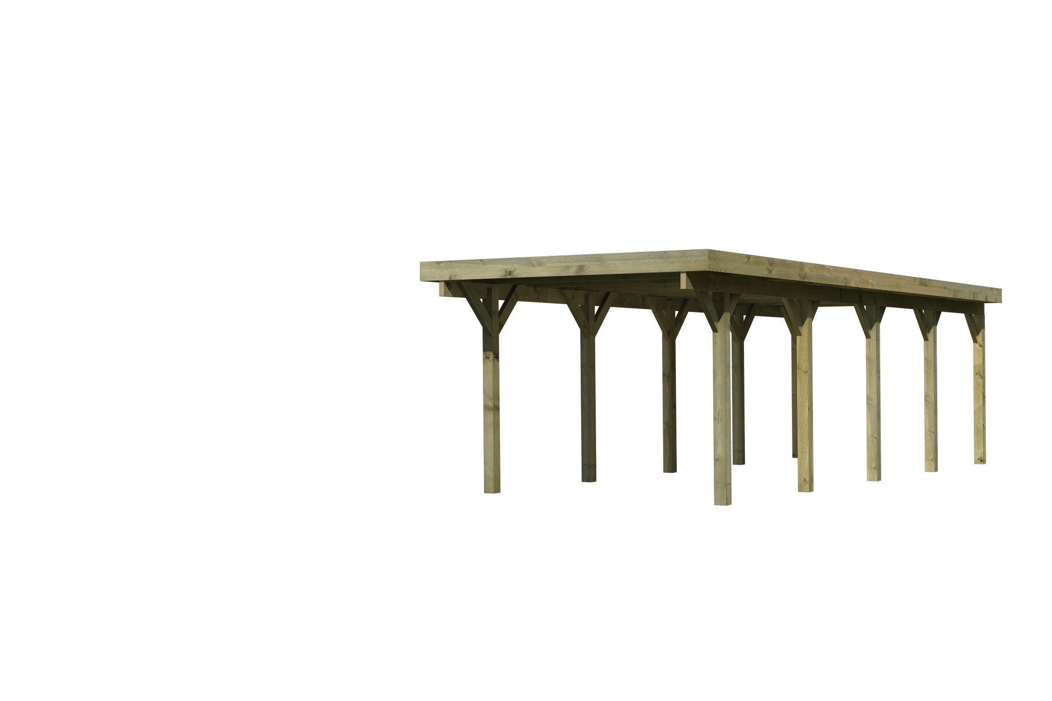 Außenansicht des Karibu Einzelcarport Classic 3 aus KDI-Massivholz mit Flachdach im Garten aufgebaut