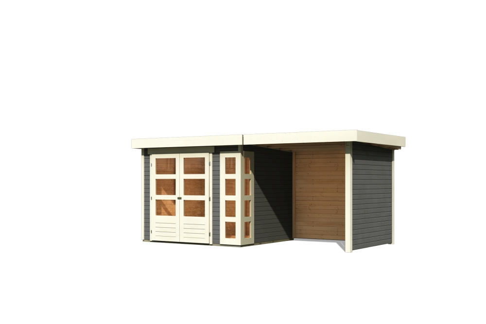 Karibu Gerätehaus Kerko 3 in Terragrau und Anbaudach, Freisteller