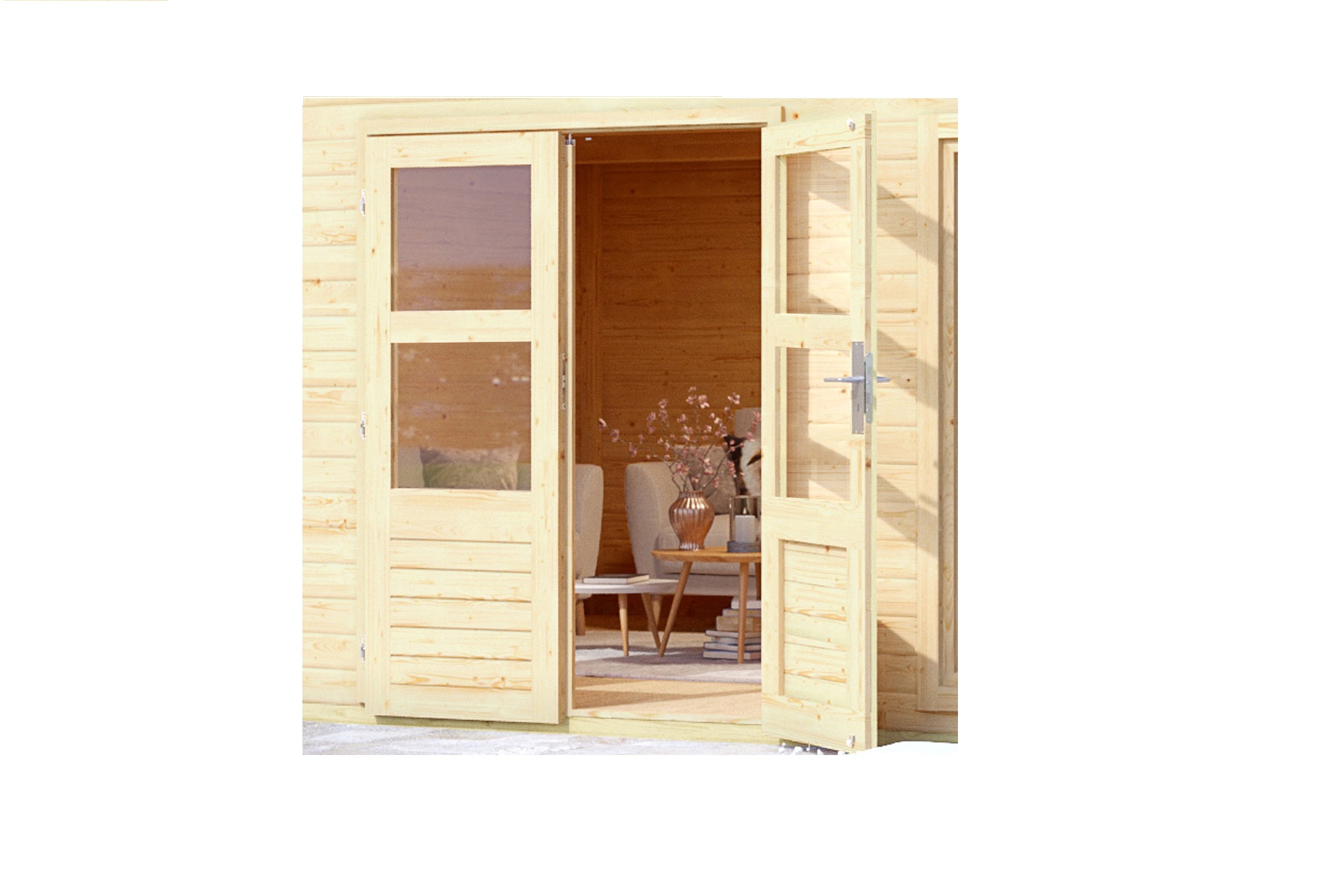 Doppelflügeltür Gartenhaustür Spezial 28mm naturbelassen / Lagerabverkauf
