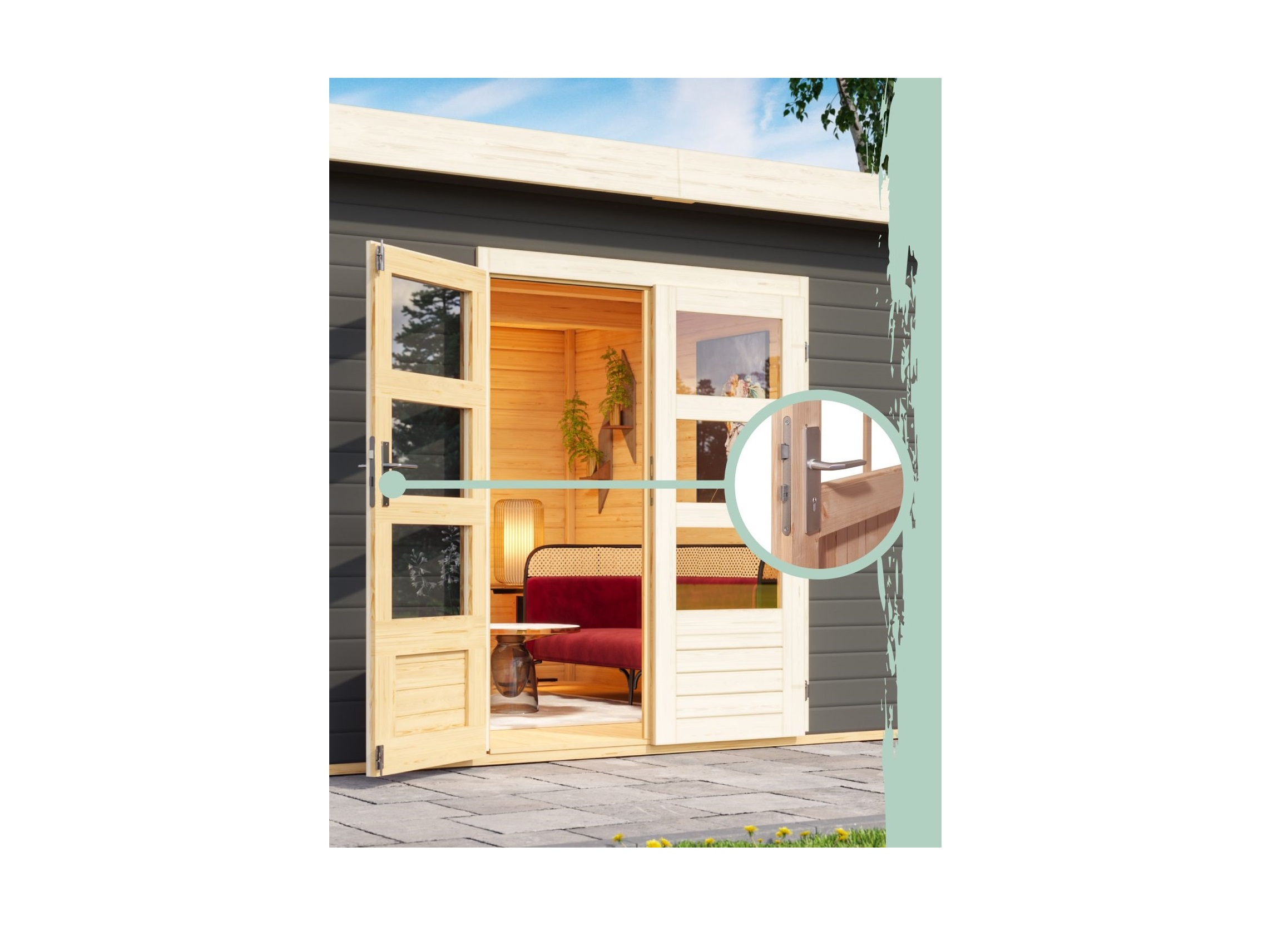Doppelflügeltür Gartenhaustür 28mm elfenbeinweis / Lagerabverkauf