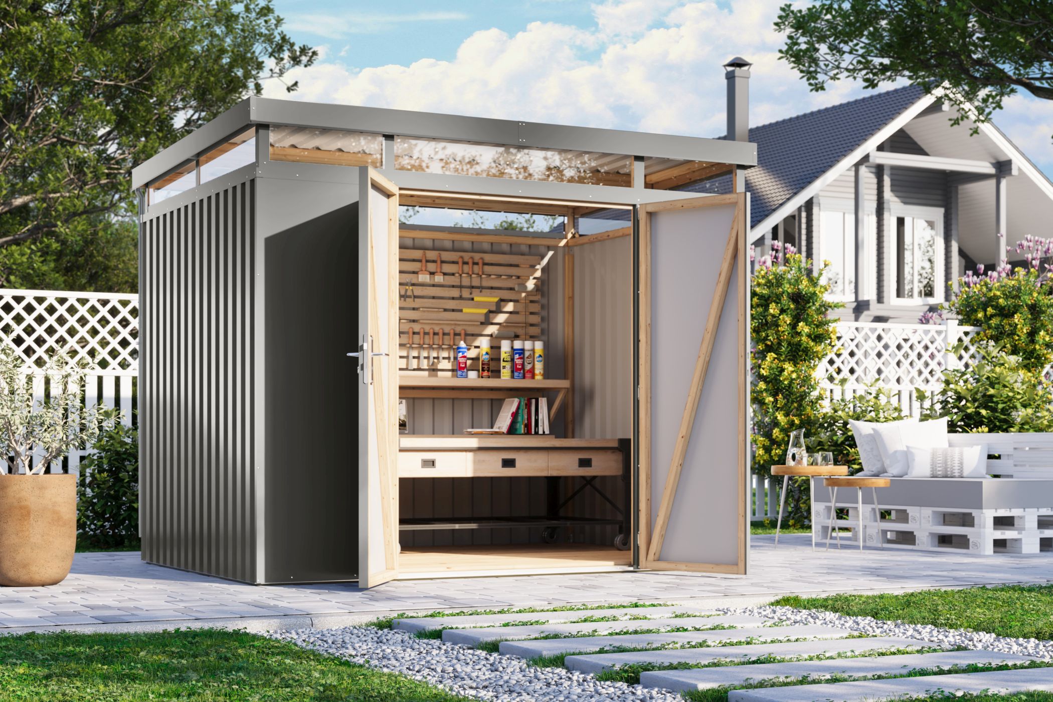 Drinnen, Innenarchitektur, Geräteschuppen, Draußen