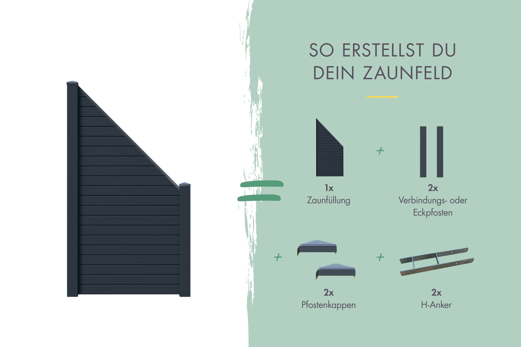 Sichtschutzzaun Zaunfüllung für Schrägelement (ohne Zubehör) anthrazit / Zaunfeld 90 x 186/90 cm