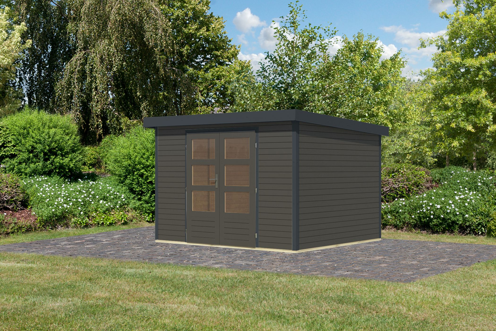 Gartenhaus Holz & Metall Jupiter 5 terragrau - Metall anthrazit / Lagerabverkauf