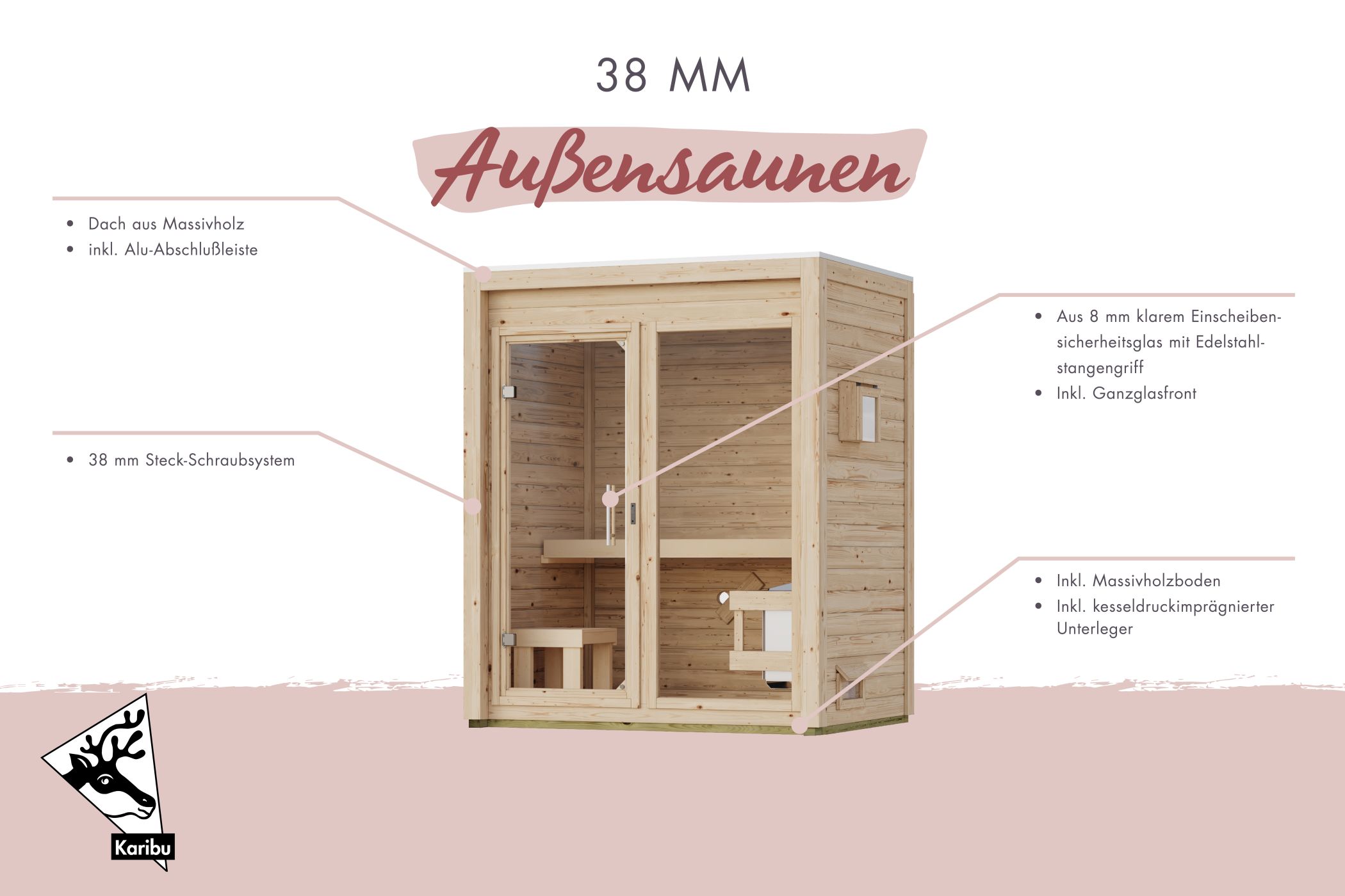 Sauna, Holzsauna, Sichtfenster, Glasfront, Massivholz