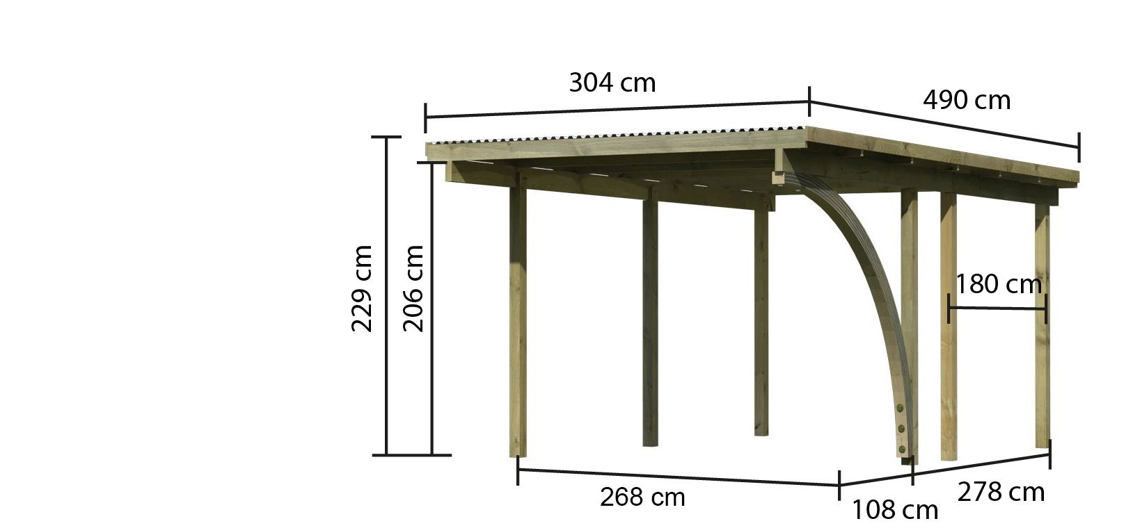 Karibu Einzelcarport BASIC 1 aus KDI-Massivholz mit Flachdach im Garten aufgebaut