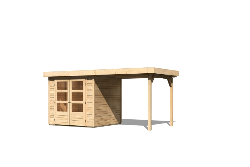 Karibu Gerätehaus Askola 2 in Naturbelassen und Anbaudach, Freisteller