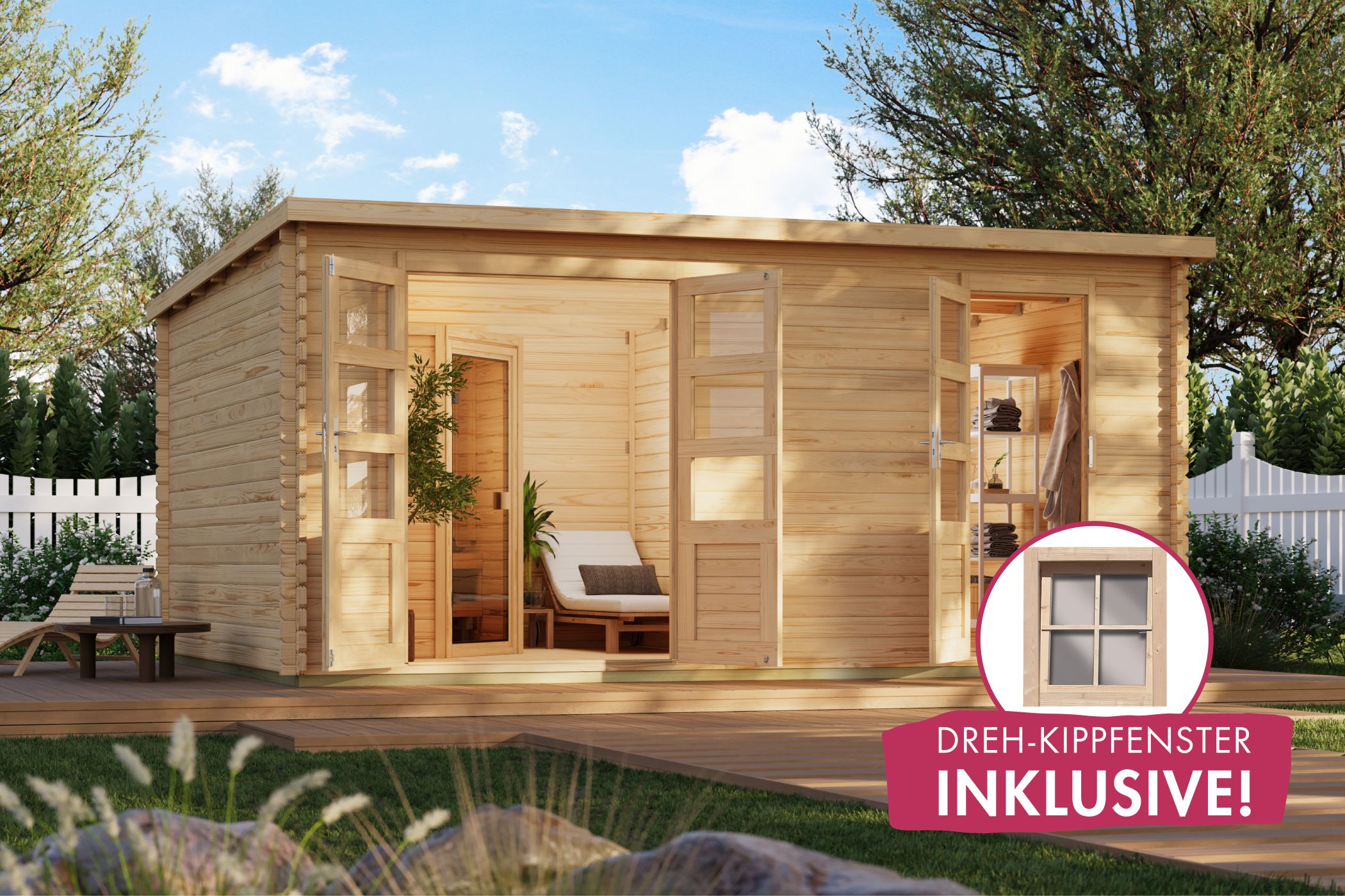 Saunahaus Olbia inkl. 9kW Bio-Ofen und Steuerung Easy