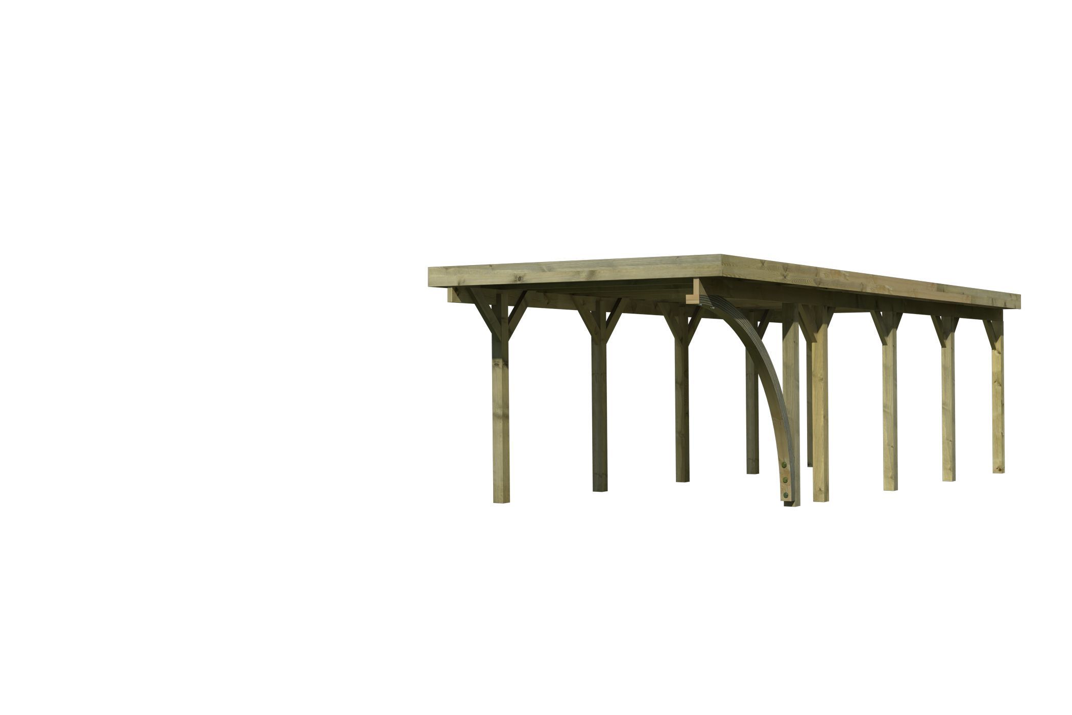 Außenansicht des Karibu Einzelcarport Classic 3 aus KDI-Massivholz mit Flachdach im Garten aufgebaut
