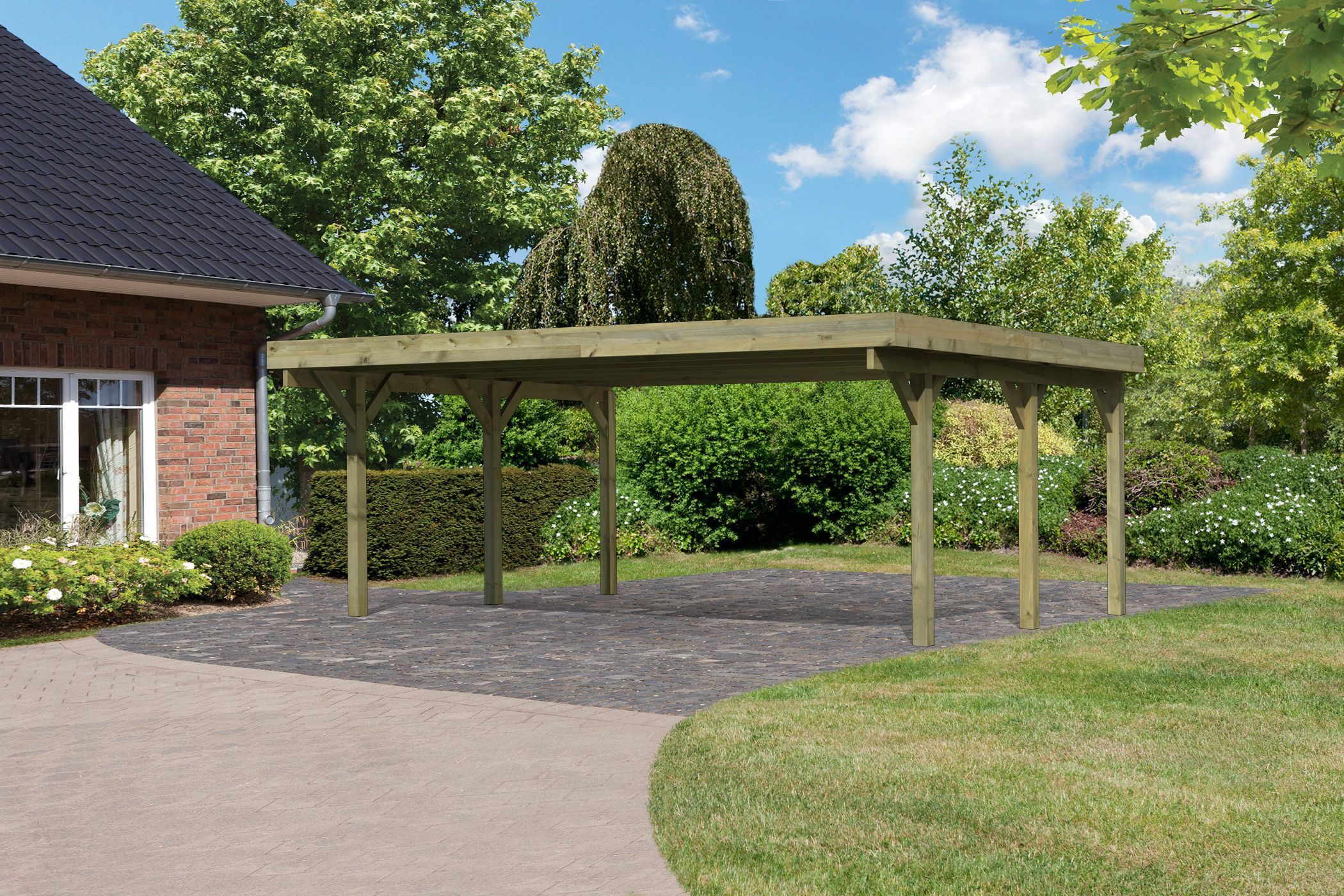 Karibu Classic 1 Doppelcarport mit 2 Einfahrtsbögen