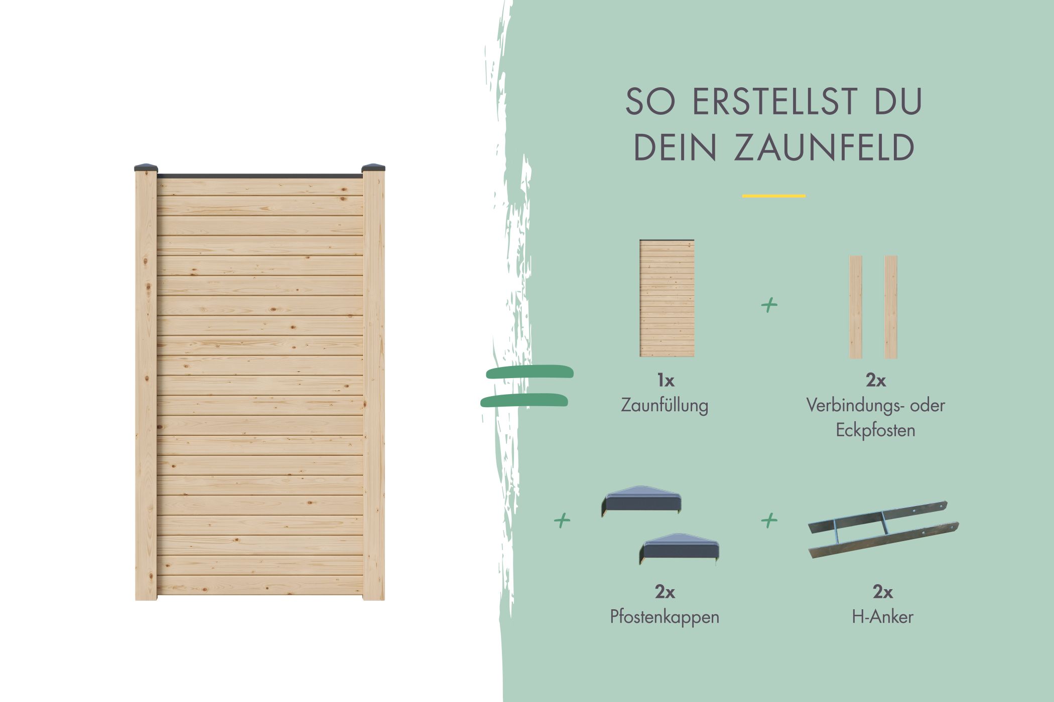 Sichtschutzzaun Zaunfüllung (ohne Zubehör) naturbelassen / Zaunfeld 90 x 186 cm