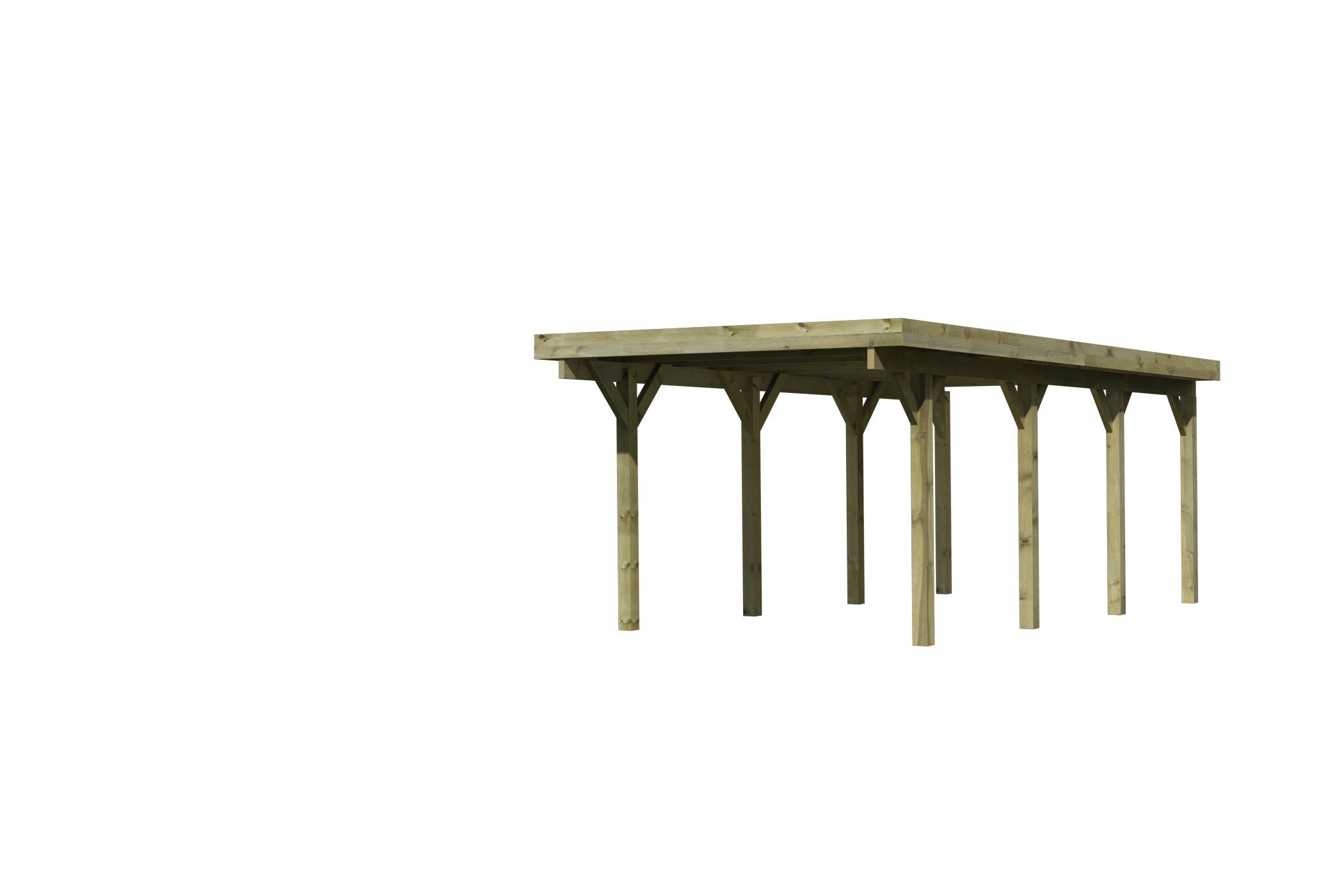 Außenansicht des Karibu Einzelcarport Classic 2 aus KDI-Massivholz mit Flachdach im Garten aufgebaut