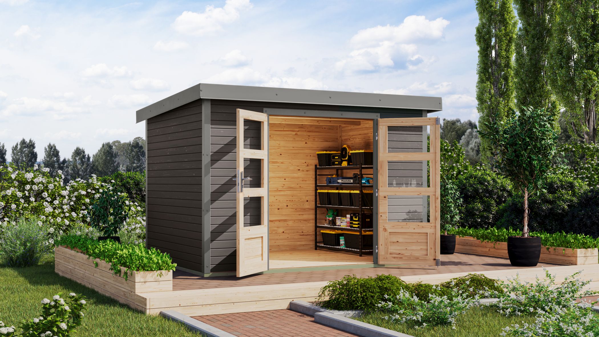 Gartenhaus Holz & Metall Jupiter 4 terragrau - Metall graualuminium / Lagerabverkauf
