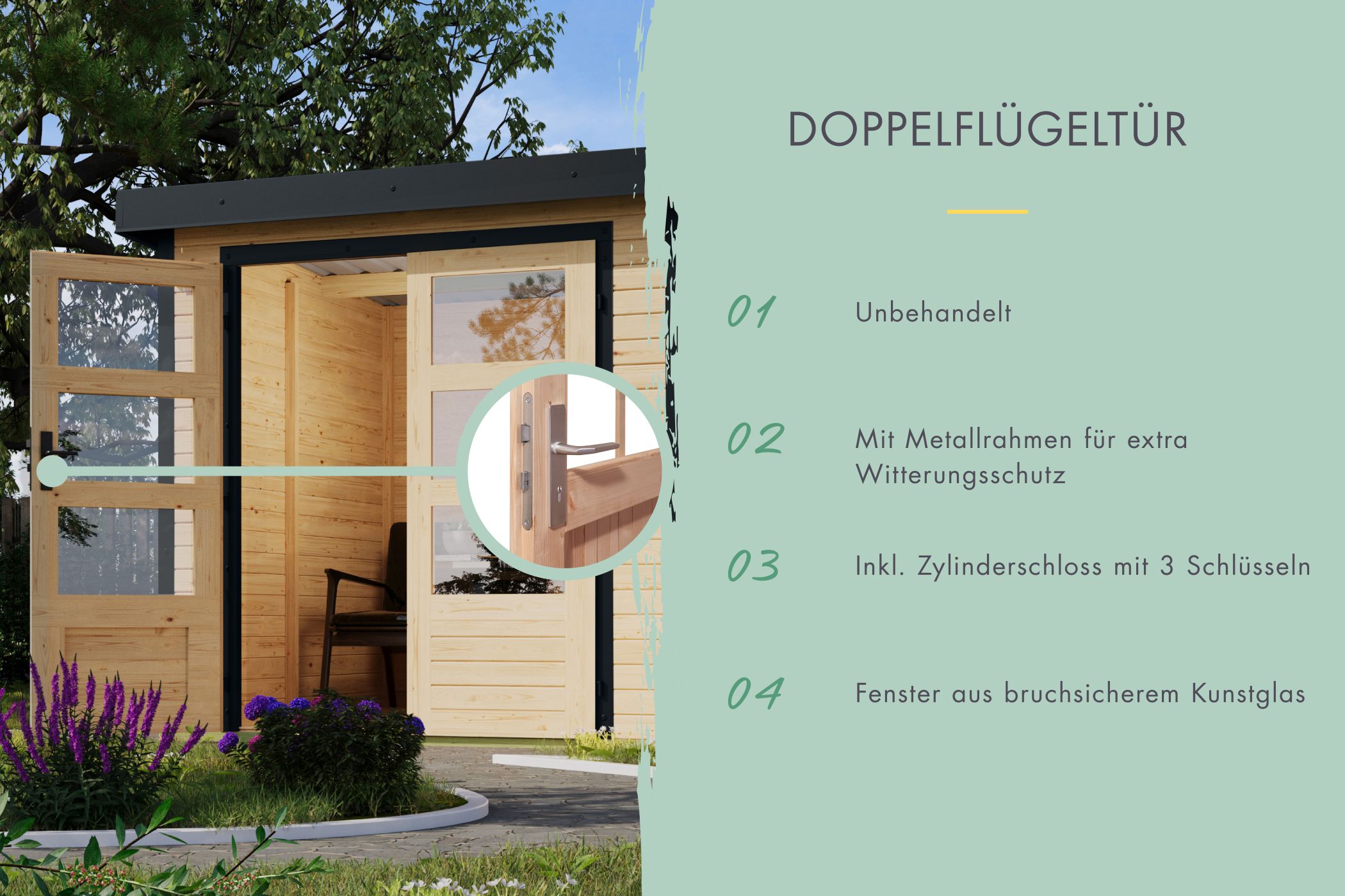 Gartenhaus Holz & Metall Pluto 6 naturbelassen mit Anbaudach / Lagerabverkauf