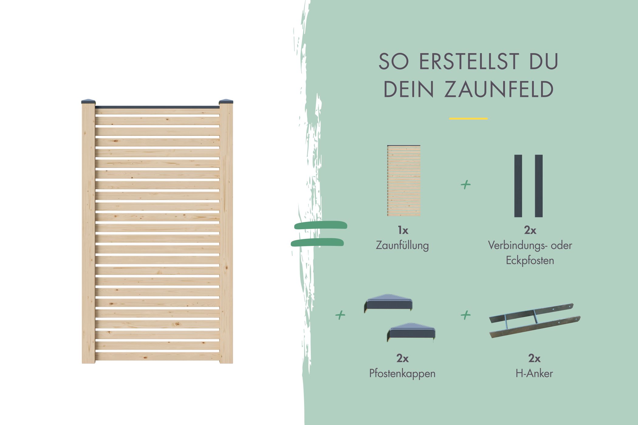 Lamellenzaun Zaunfüllung (ohne Zubehör) naturbelassen / Zaunfeld 90 x 186 cm