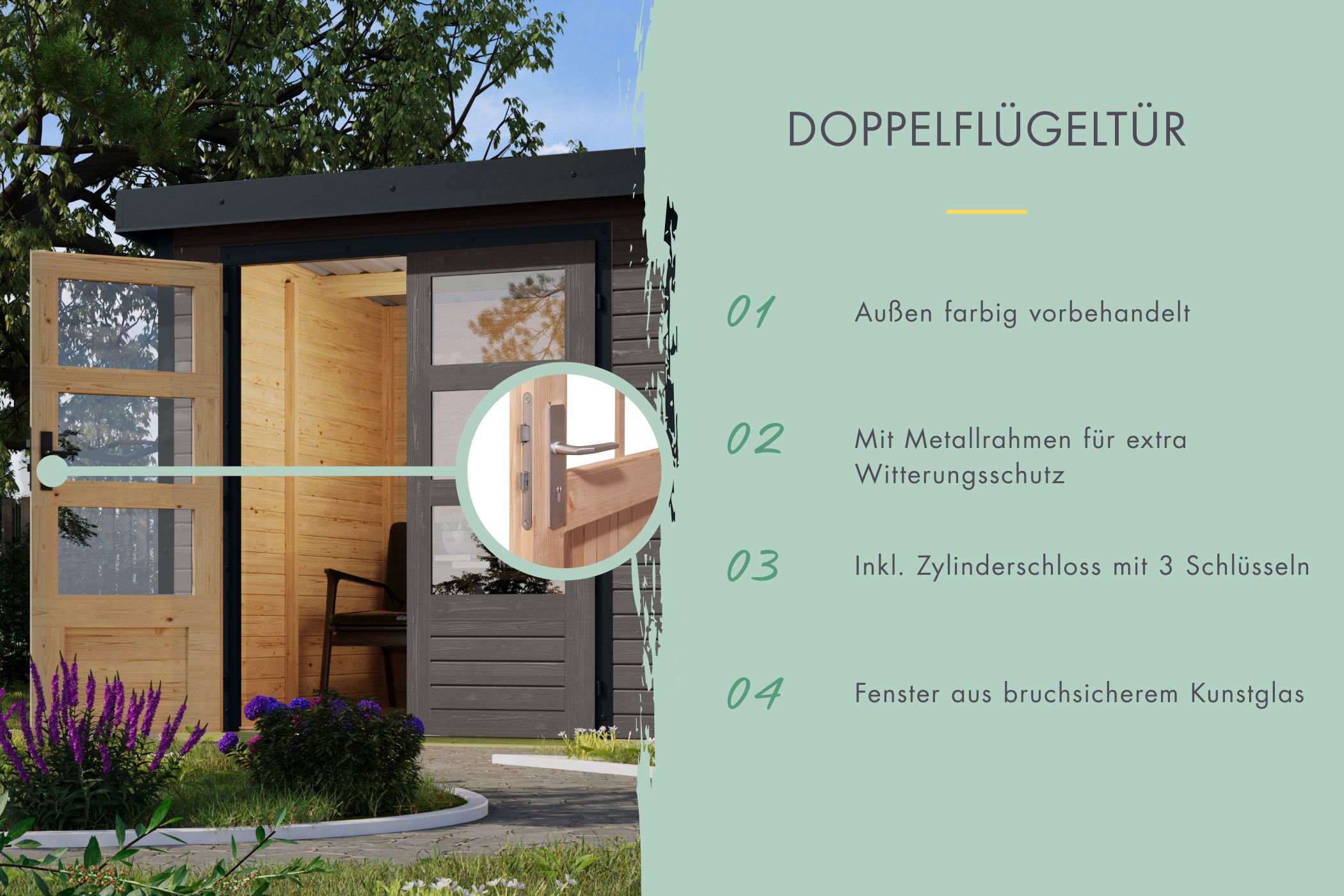 Gartenhaus Holz & Metall Jupiter 2 terragrau - Metall graualuminium / Lagerabverkauf