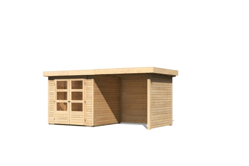 Karibu Gerätehaus Askola 2 in Naturbelassen und Anbaudach, Freisteller