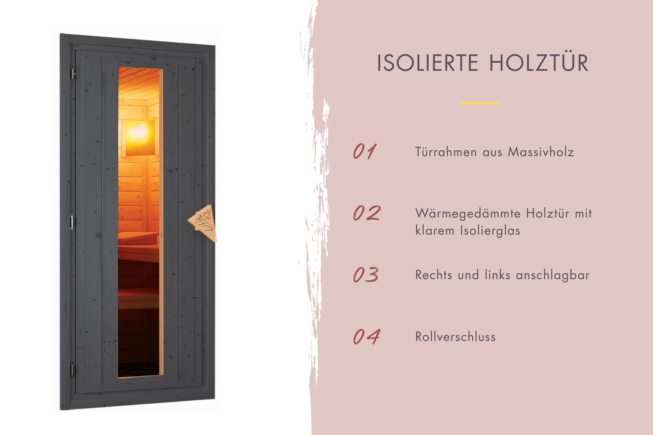 Hochwertige Saunatür aus 8 mm Sicherheitsglas mit Massivholzrahmen für Karibu Saunen