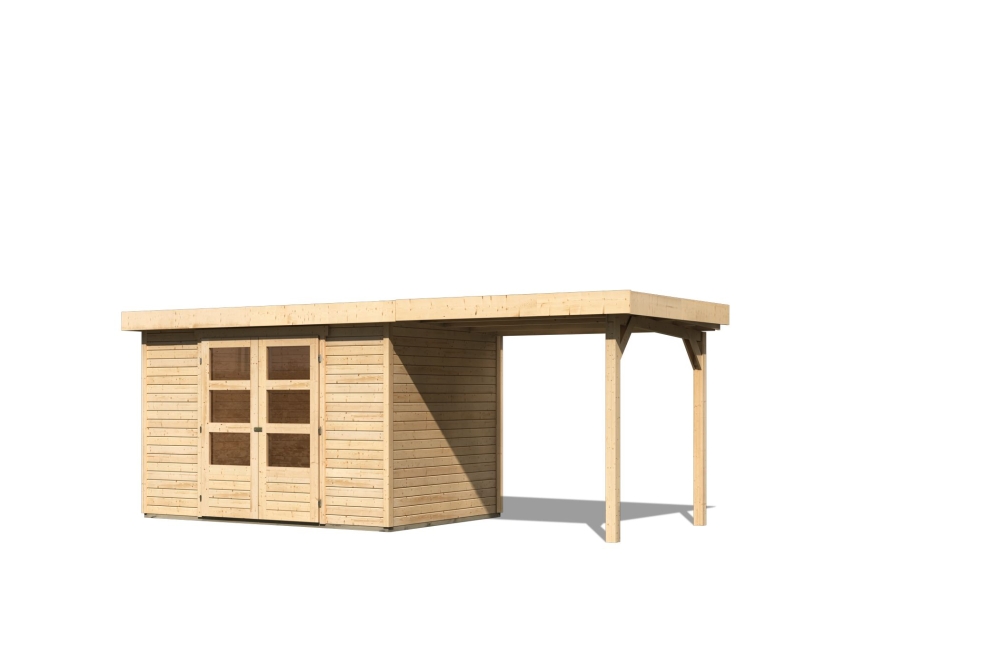 Karibu Gerätehaus Askola 4 in Naturbelassen und Anbaudach, Freisteller