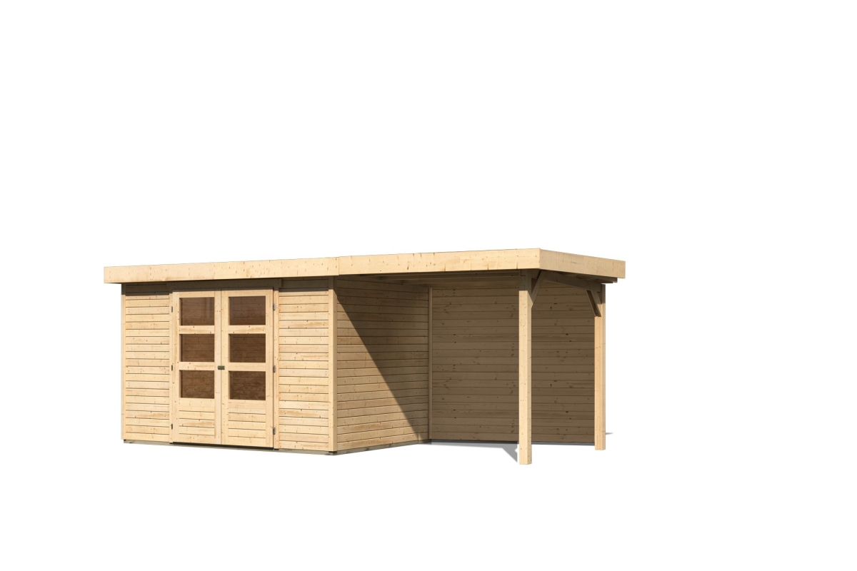 Karibu Gerätehaus Askola 4 in Naturbelassen und Anbaudach, Freisteller